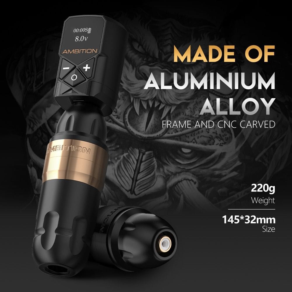 Ambition Shura Rotary Tattoo Machine with Kuark Wireless Tattoo Battery Kit