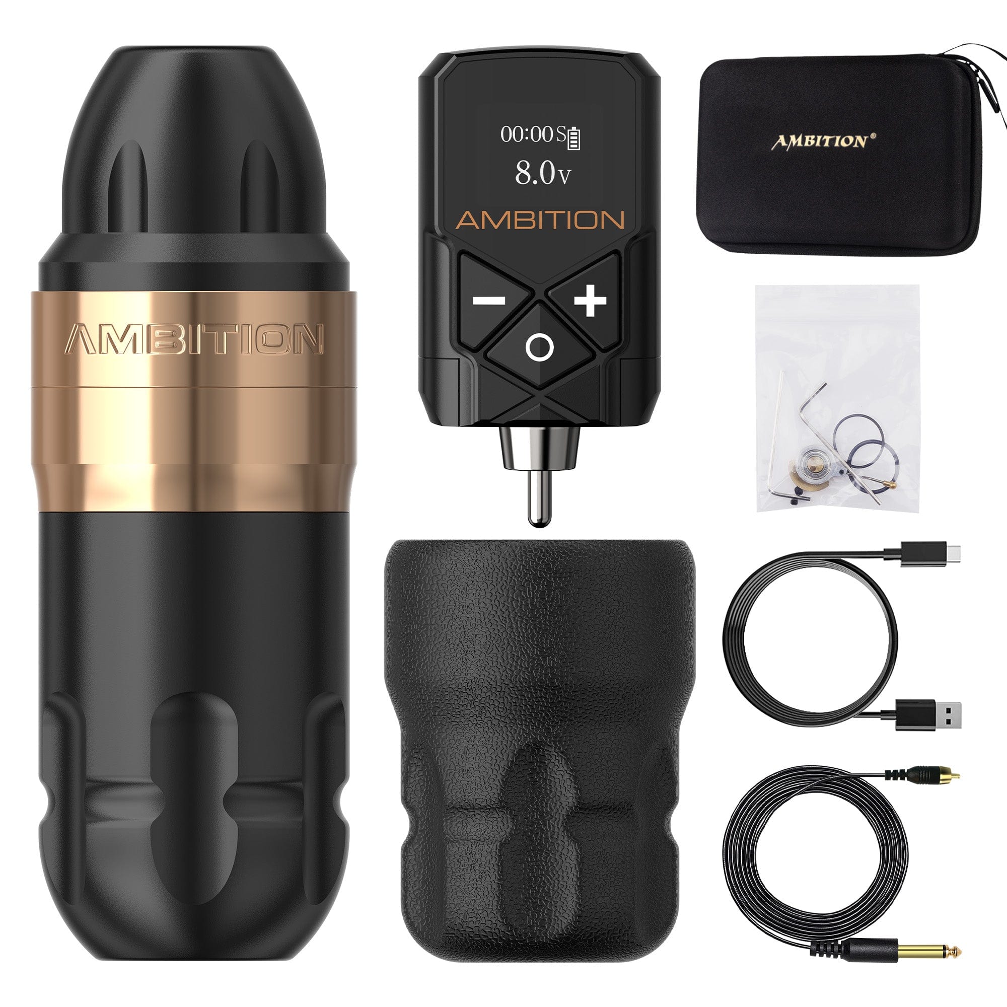 Ambition Shura Rotary Tattoo Machine with Kuark Wireless Tattoo Battery Kit