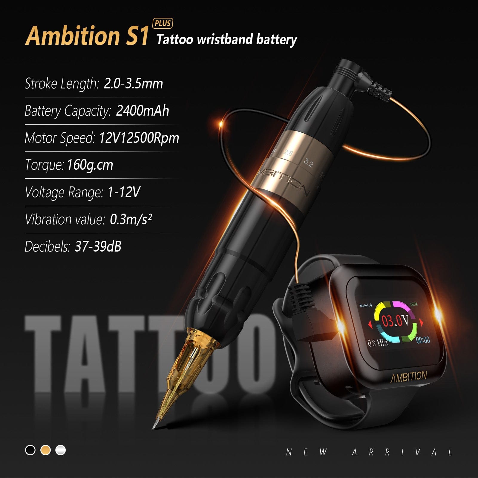 Ambition Sally Rotary Tattoo Machine Permanent Makeup Short Pen with 2400mAh Touch Screen Tattoo Battery