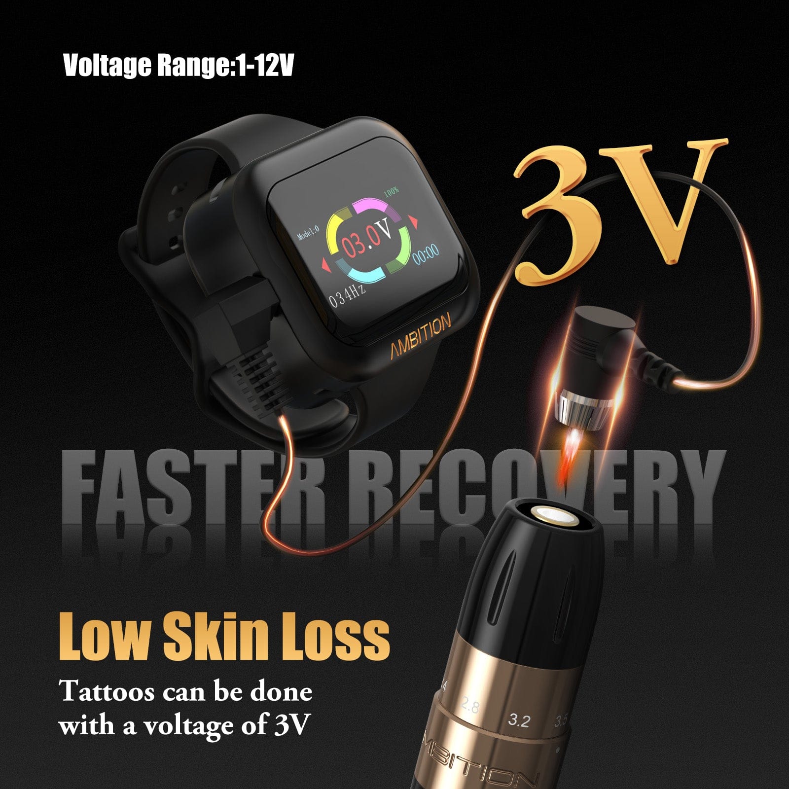 Ambition Sally Rotary Tattoo Machine Permanent Makeup Short Pen with 2400mAh Touch Screen Tattoo Battery
