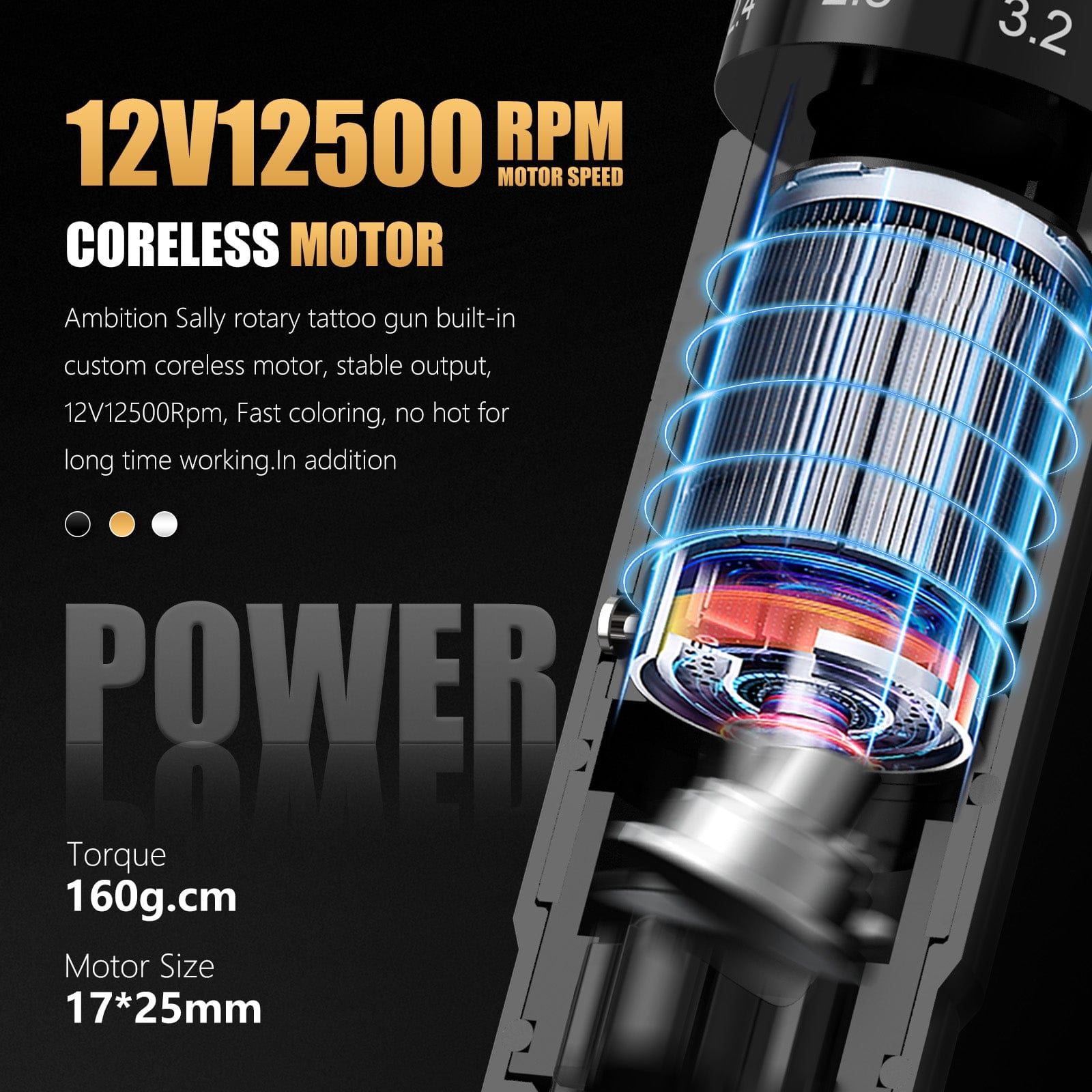 Ambition Sally Rotary Tattoo Machine Permanent Makeup Short Pen with 2400mAh Touch Screen Tattoo Battery