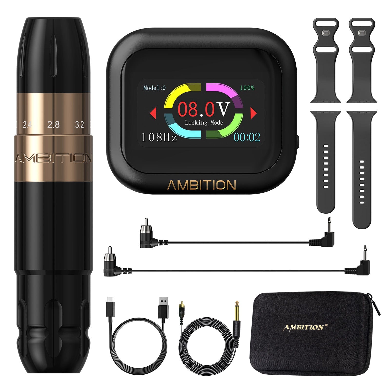 Ambition Sally Rotary Tattoo Machine Permanent Makeup Short Pen with 2400mAh Touch Screen Tattoo Battery