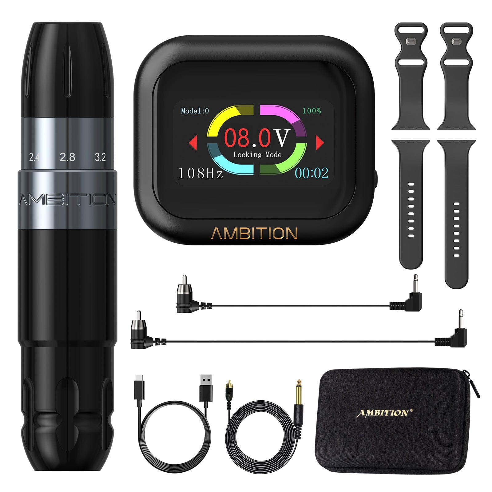 Ambition Sally Rotary Tattoo Machine Permanent Makeup Short Pen with 2400mAh Touch Screen Tattoo Battery