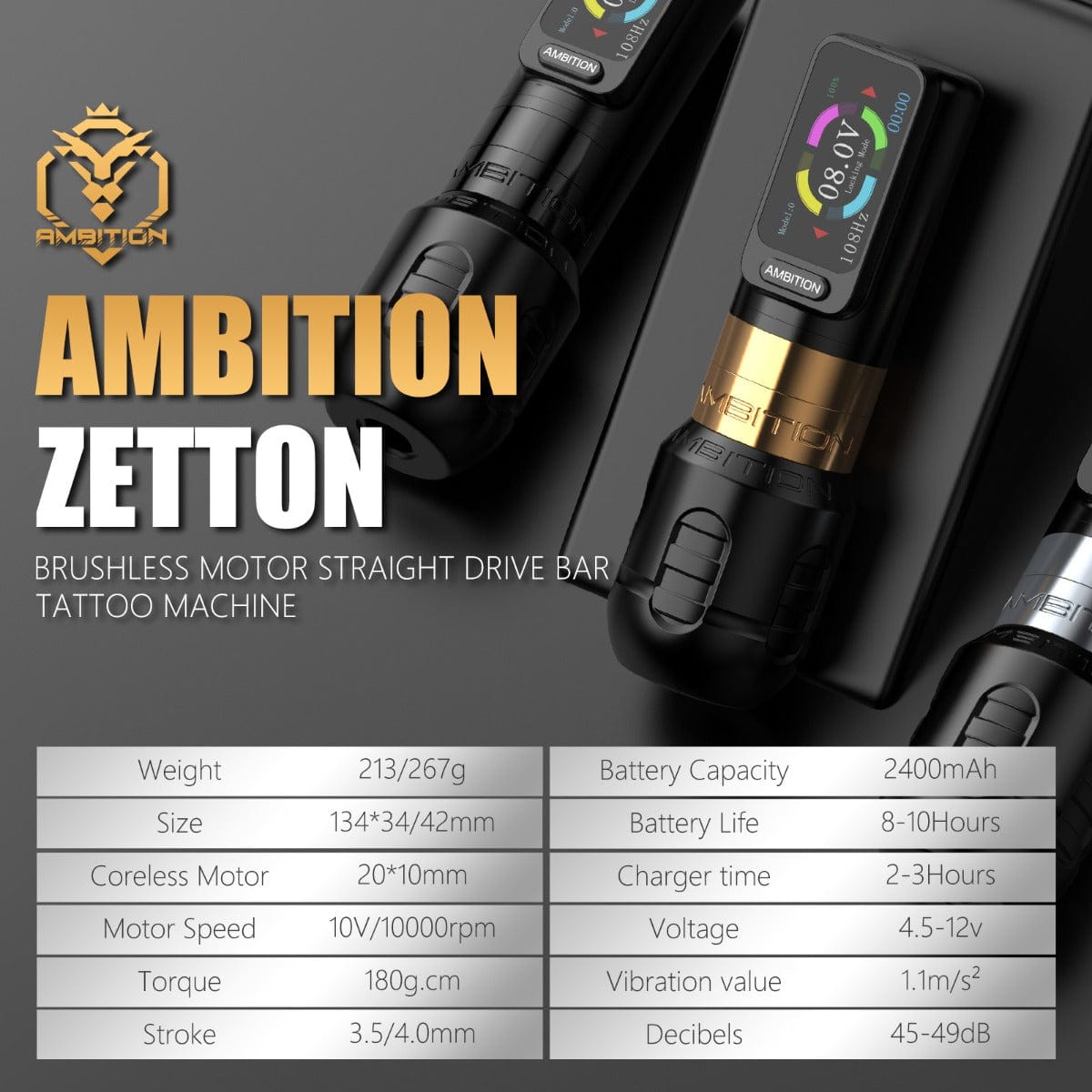 Máquina de tatuaje inalámbrica Zetton de Ambition