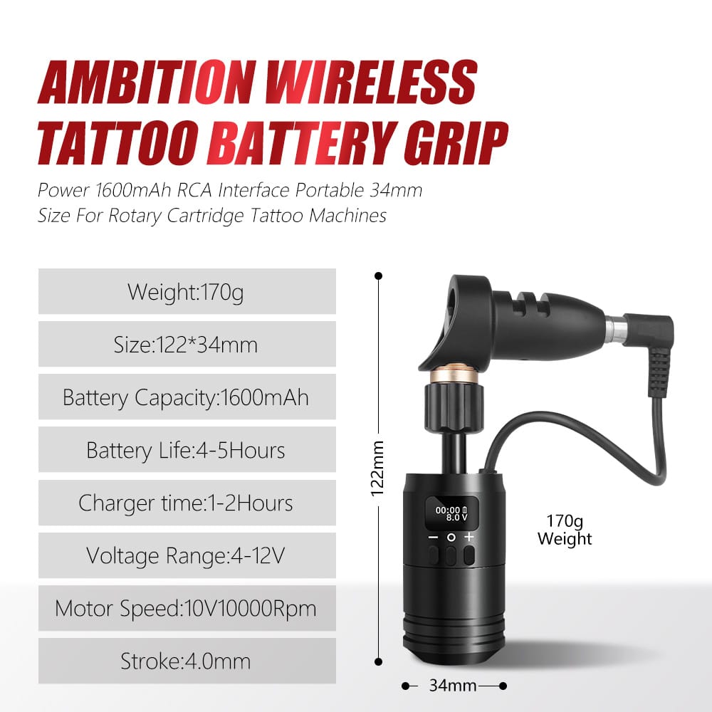 Ambition 2 in 1 Tattoo Battery Grip with Traditional Tattoo Machine