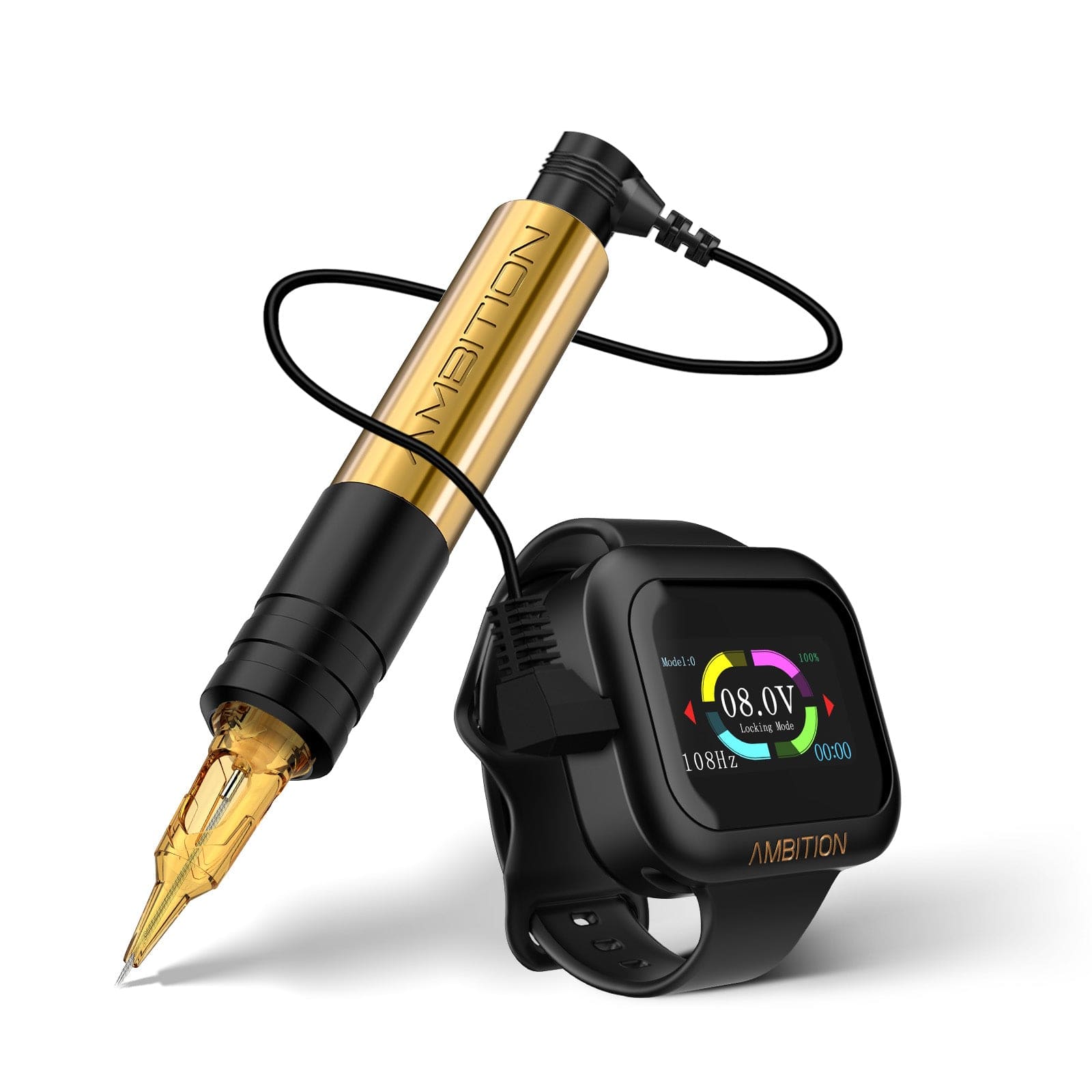 Ambition Rotary Tattoo Machine Permanent Makeup Short Pen with 1600mAh Touch Screen Tattoo Battery