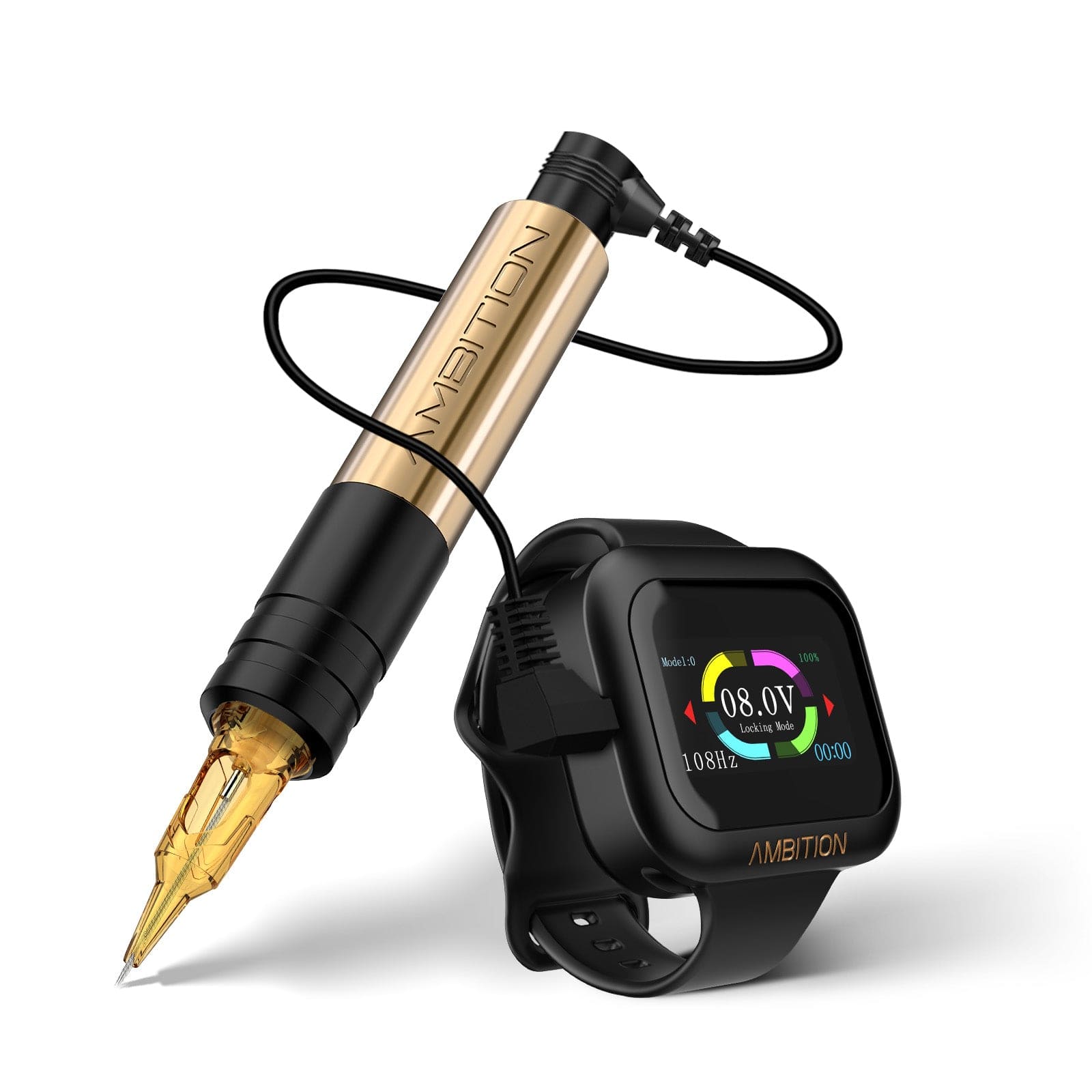 Ambition Rotary Tattoo Machine Permanent Makeup Short Pen with 1600mAh Touch Screen Tattoo Battery