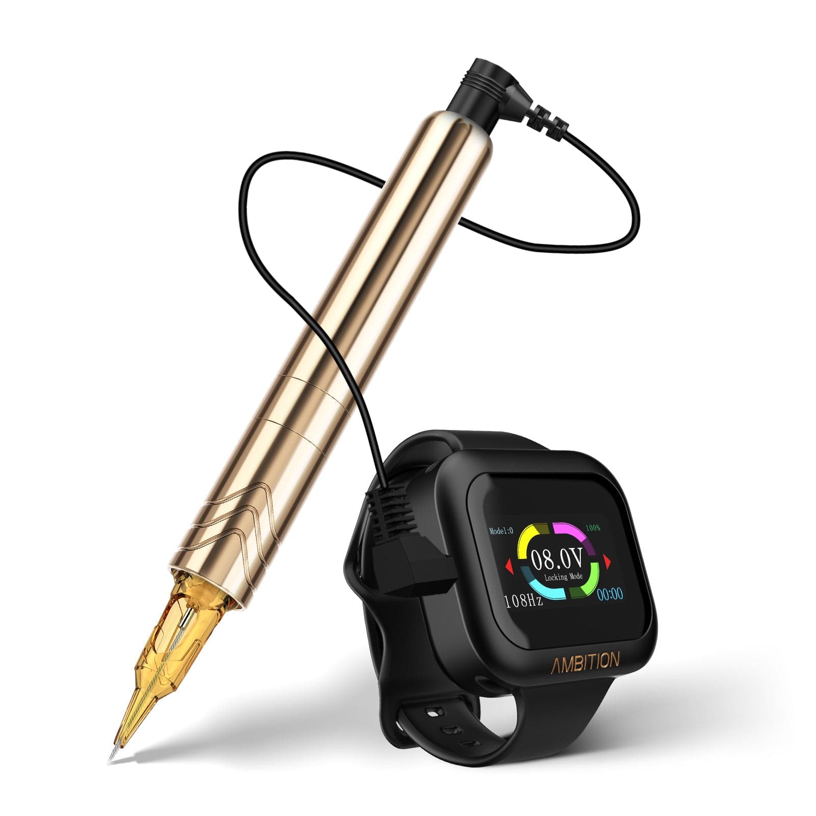 Ambition Rotary Tattoo Machine Permanent Makeup Tattoo Pen with 1600mAh Touch Screen Tattoo Battery