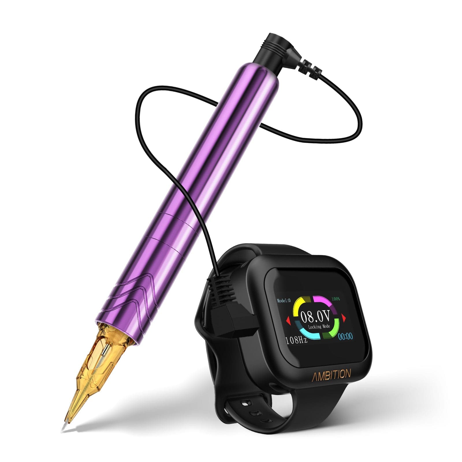 Ambition Rotary Tattoo Machine Permanent Makeup Tattoo Pen with 1600mAh Touch Screen Tattoo Battery