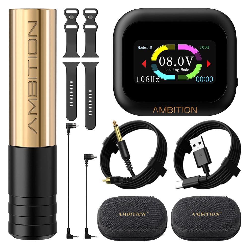 Ambition Rotary Tattoo Machine Permanent Makeup Short Pen with 1600mAh Touch Screen Tattoo Battery
