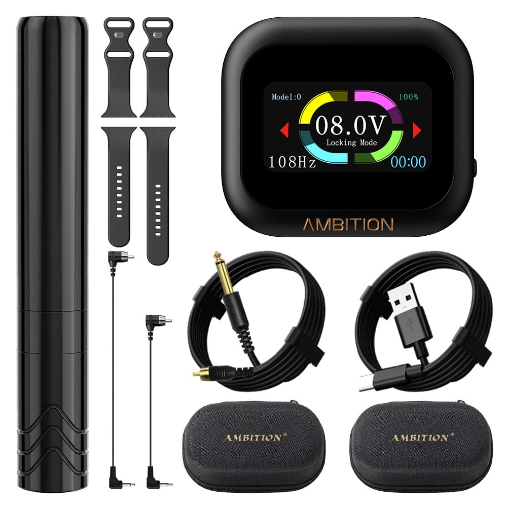 Ambition Rotary Tattoo Machine Permanent Makeup Tattoo Pen with 1600mAh Touch Screen Tattoo Battery