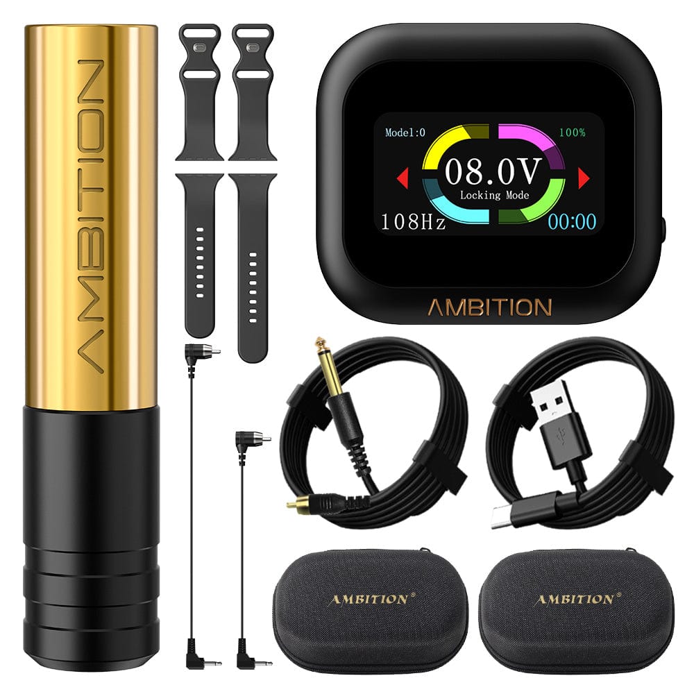 Ambition Rotary Tattoo Machine Permanent Makeup Short Pen with 1600mAh Touch Screen Tattoo Battery