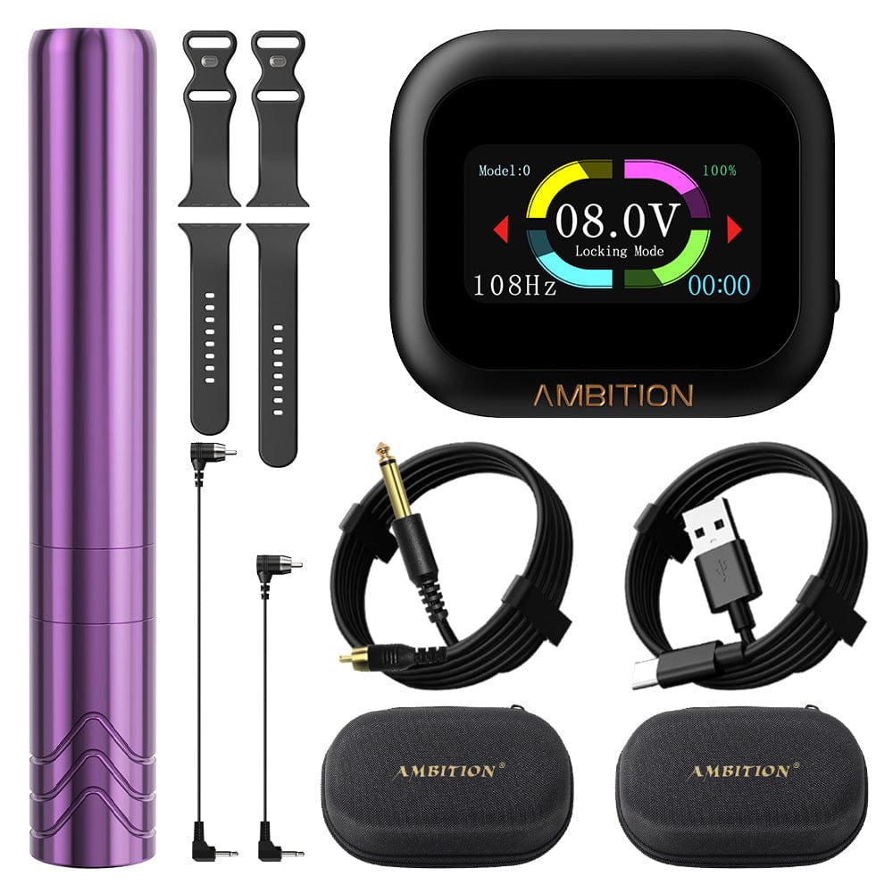 Ambition Rotary Tattoo Machine Permanent Makeup Tattoo Pen with 1600mAh Touch Screen Tattoo Battery