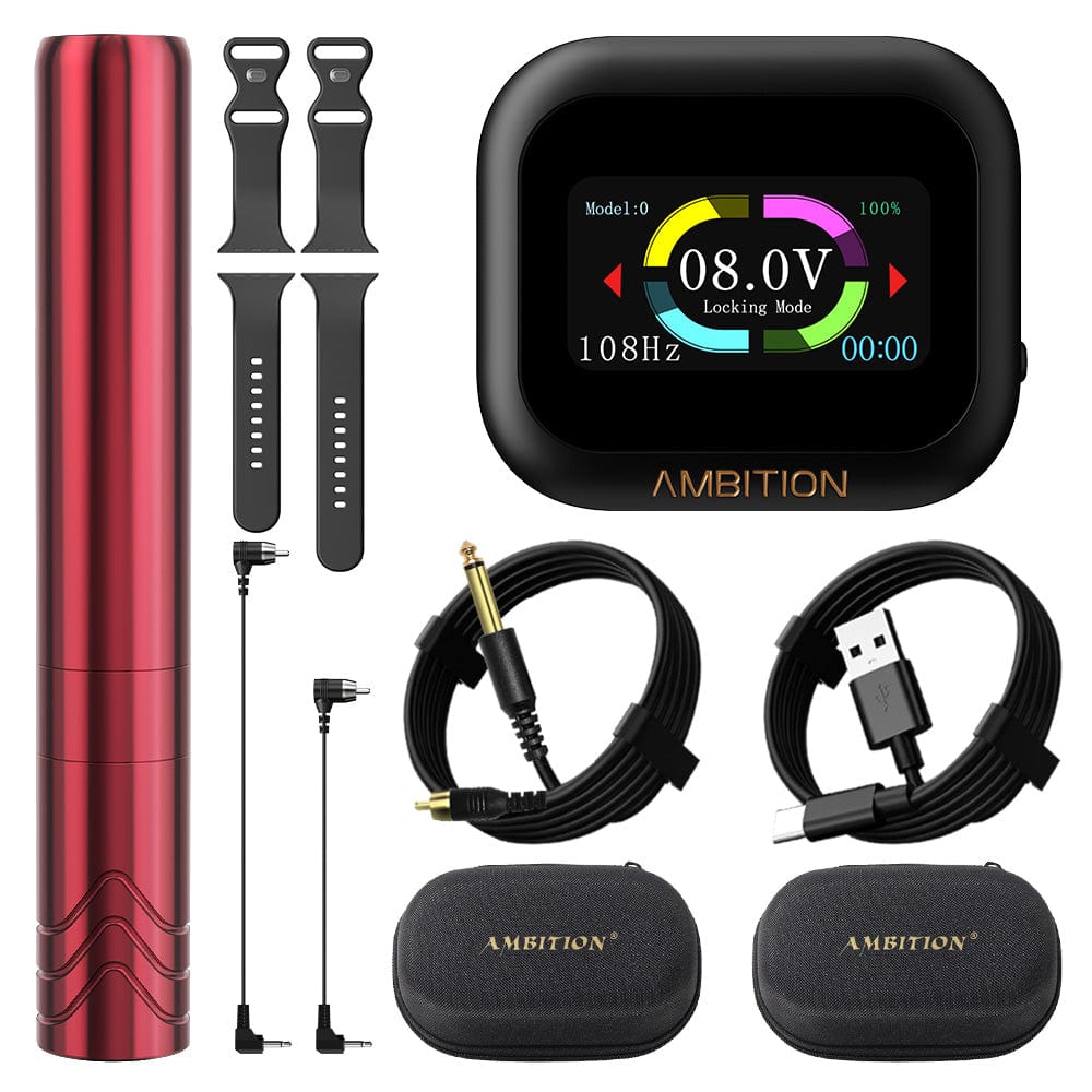 Ambition Rotary Tattoo Machine Permanent Makeup Tattoo Pen with 1600mAh Touch Screen Tattoo Battery