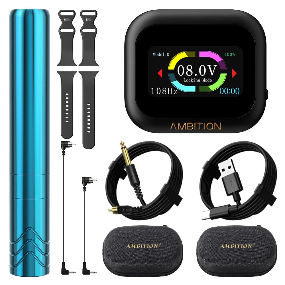 Ambition Rotary Tattoo Machine Permanent Makeup Tattoo Pen with 1600mAh Touch Screen Tattoo Battery