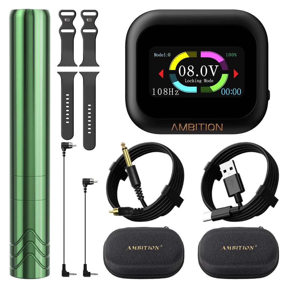 Ambition Rotary Tattoo Machine Permanent Makeup Tattoo Pen with 1600mAh Touch Screen Tattoo Battery