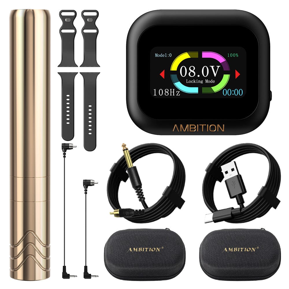 Ambition Rotary Tattoo Machine Permanent Makeup Tattoo Pen with 1600mAh Touch Screen Tattoo Battery