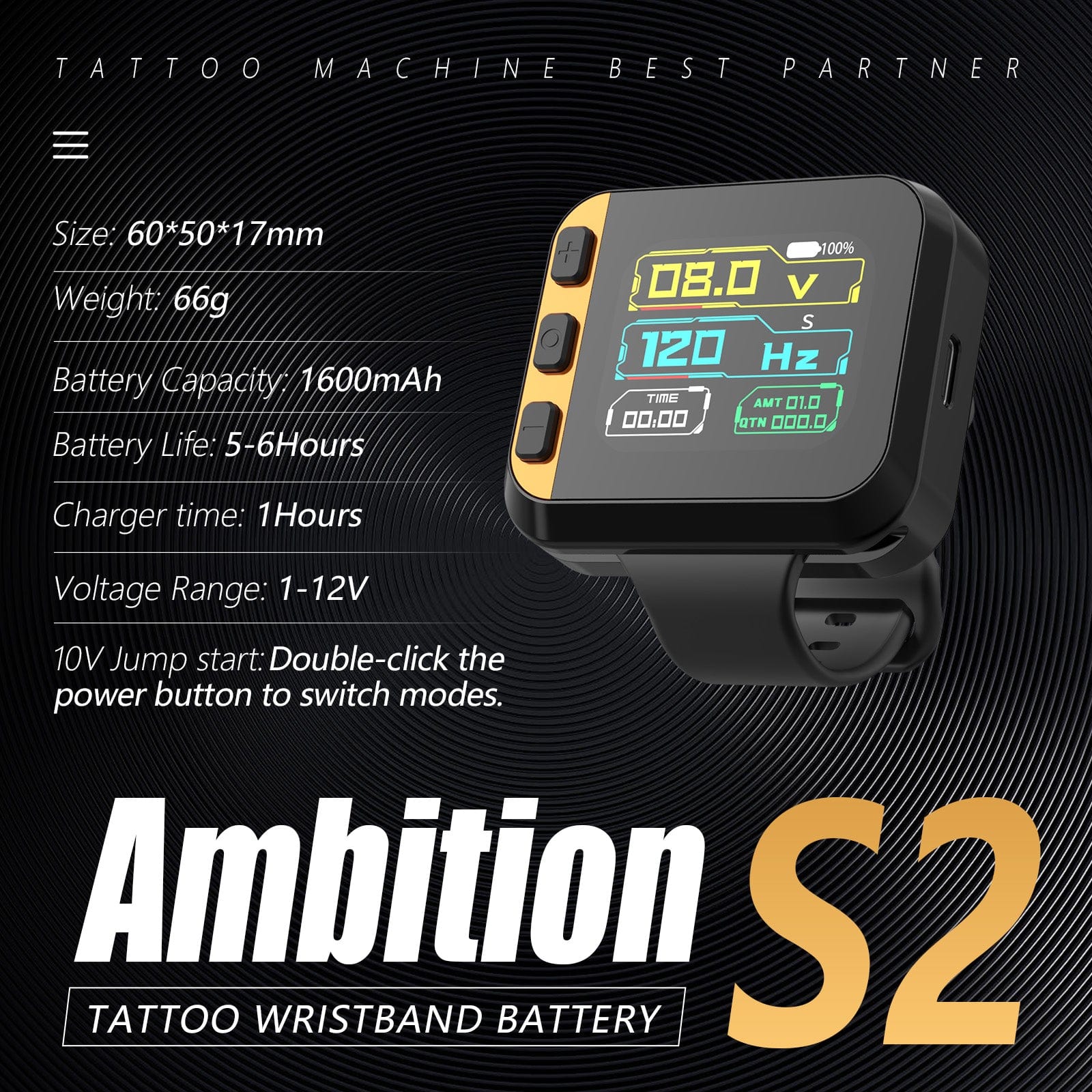 Ambition S2 Touch Screen Tattoo Battery Wristband Supply