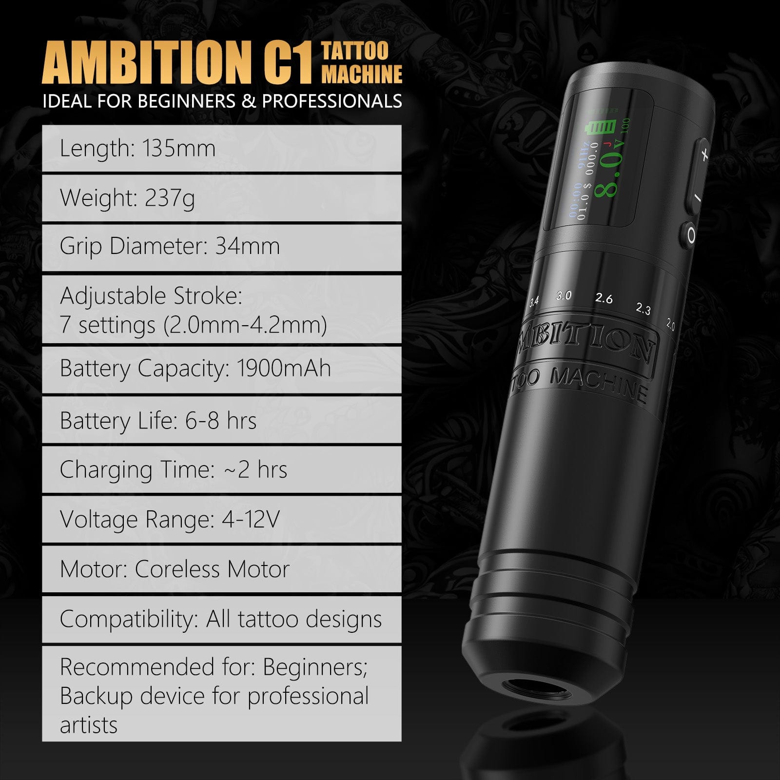 Ambition C1 Wireless Tattoo Pen Machine