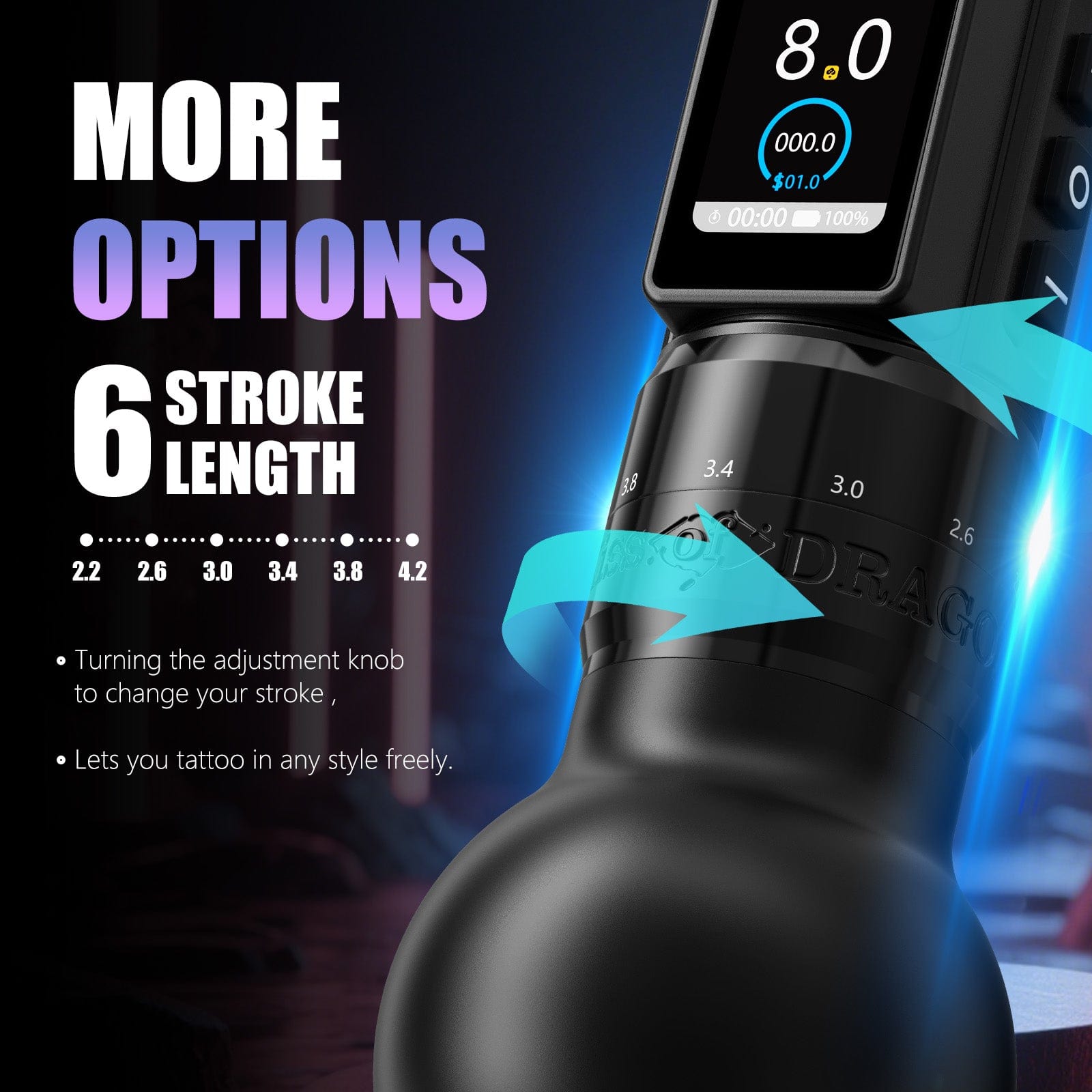 Ambition Traveler T2 Wireless Tattoo Pen Machine with 6 Strokes Length 2.2mm-4.2mm
