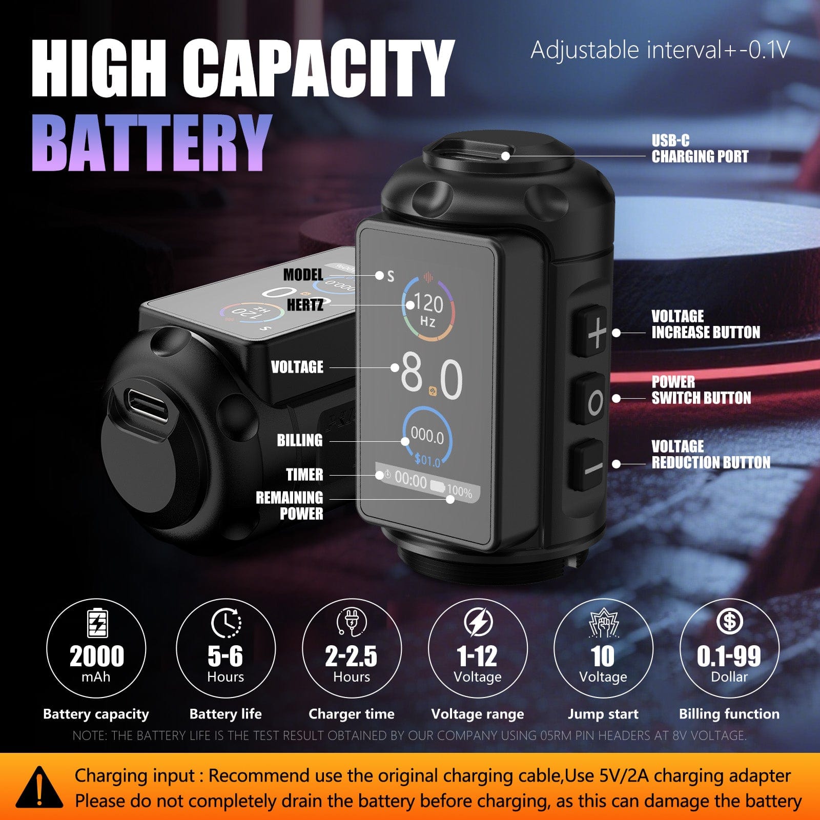 Ambition Traveler T2 Wireless Tattoo Pen Machine with 6 Strokes Length 2.2mm-4.2mm