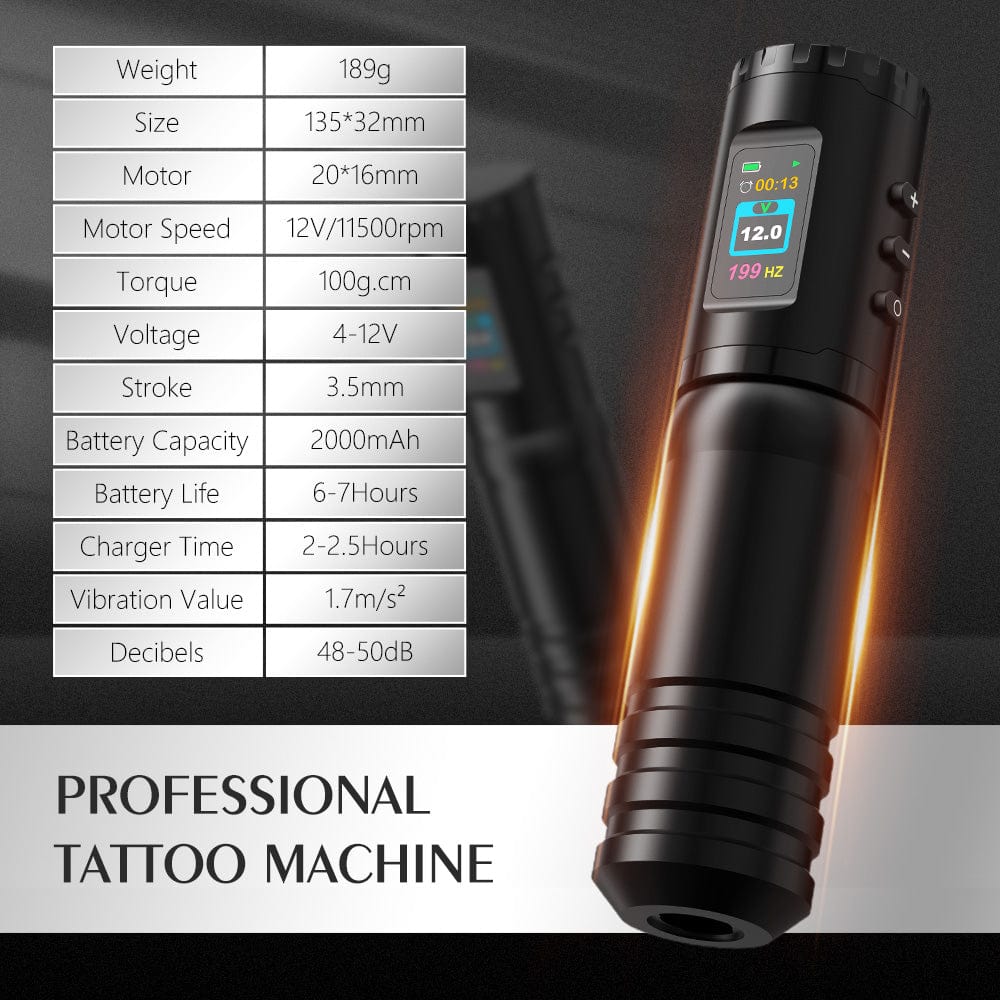 Ambition Wireless Tattoo Machine - Rotary Cartridge Pen with 2000mAh