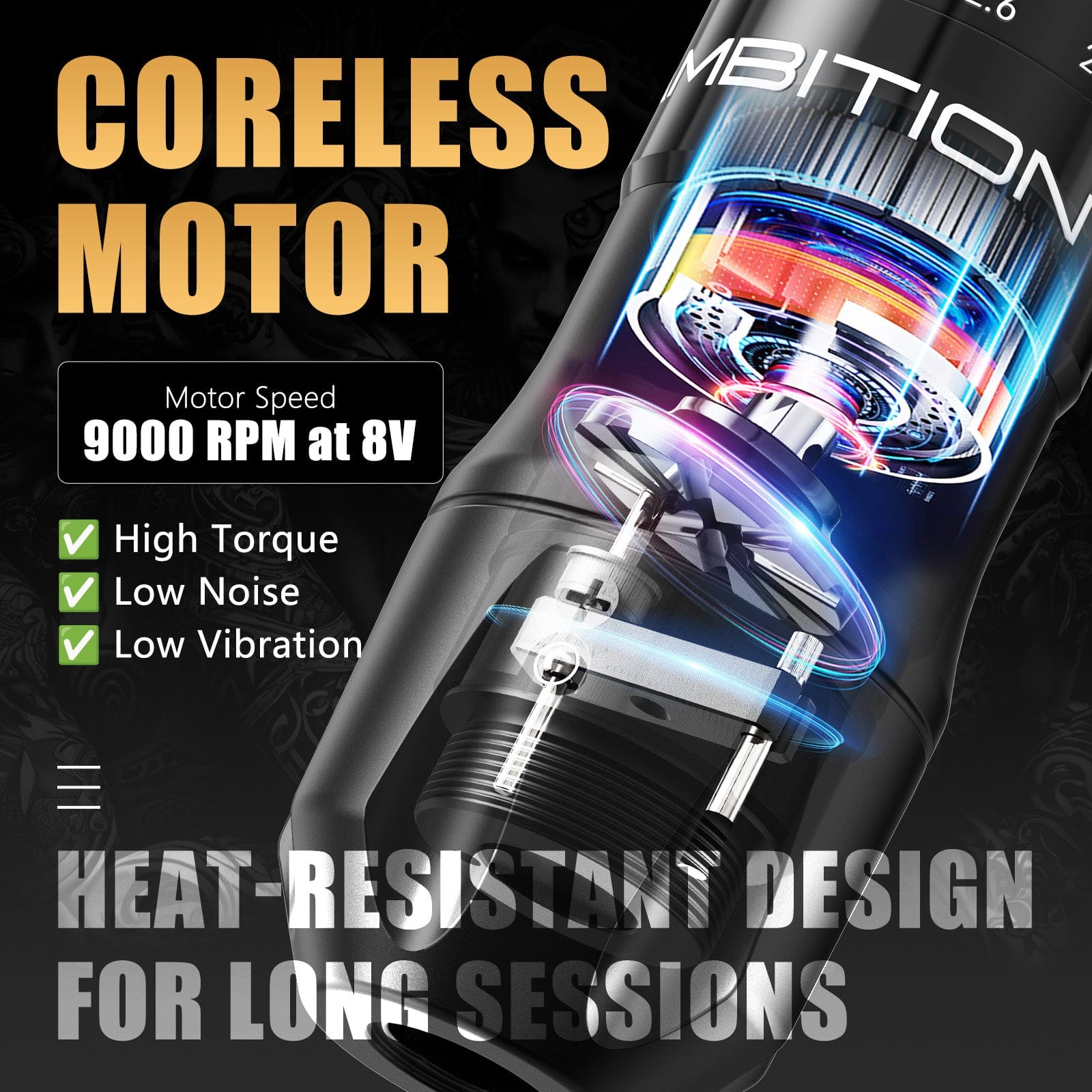 Ambition C2 Wireless Tattoo Pen Machine with 7 Strokes Length 2.0mm-4.2mm