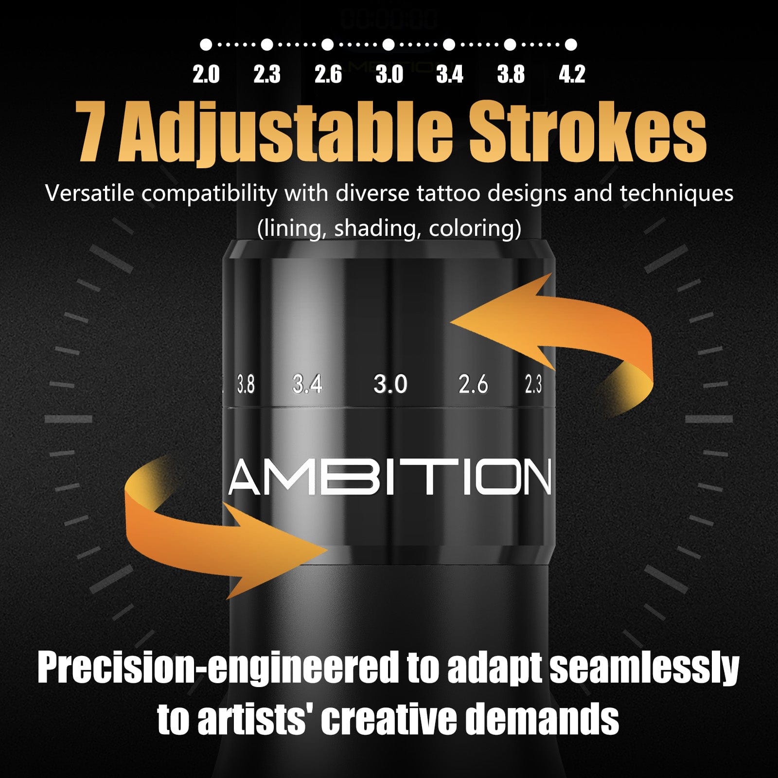 Ambition C2 Wireless Tattoo Pen Machine with 7 Strokes Length 2.0mm-4.2mm