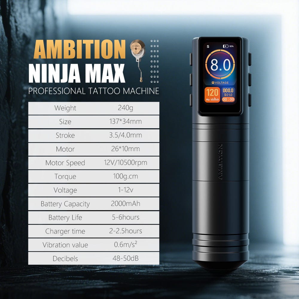 Ambition Ninja Max Stroke 4.0+3.5mm Professional Wireless Tattoo Machine