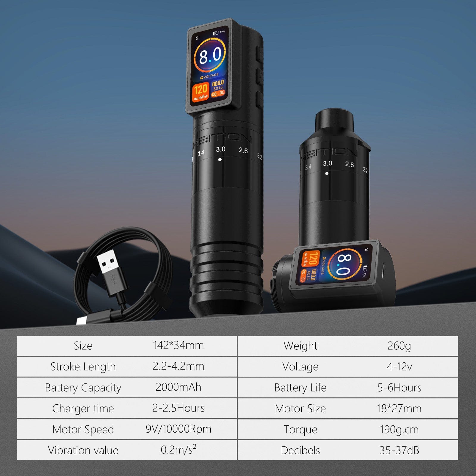 Ambition Paco Wireless Tattoo Pen Machine Adjustable Stroke 2.2-4.2mm