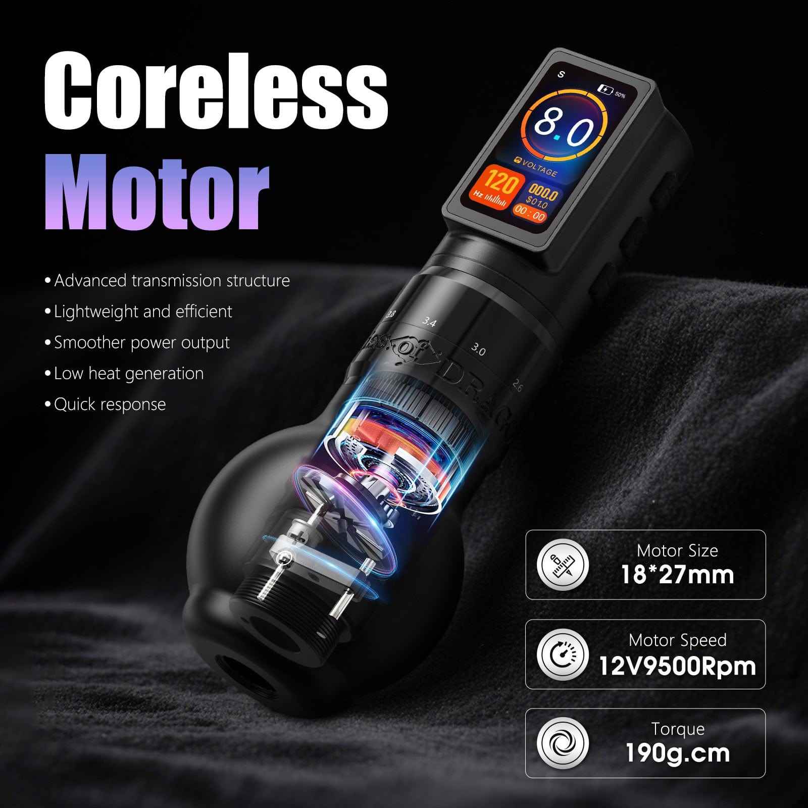 Ambition Traveler-T2 Adjustable Stroke Wireless Tattoo Pen Machine with 6 Strokes Length 2.2mm-4.2mm