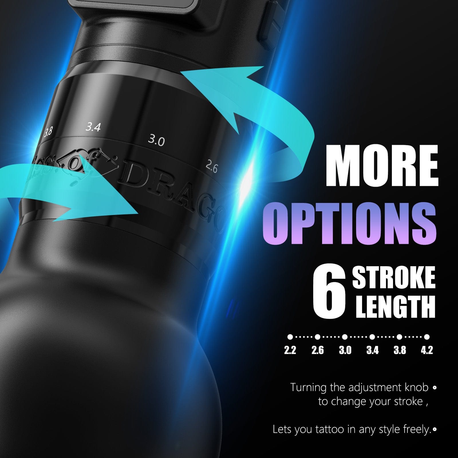 Ambition Traveler-T2 Adjustable Stroke Wireless Tattoo Pen Machine with 6 Strokes Length 2.2mm-4.2mm