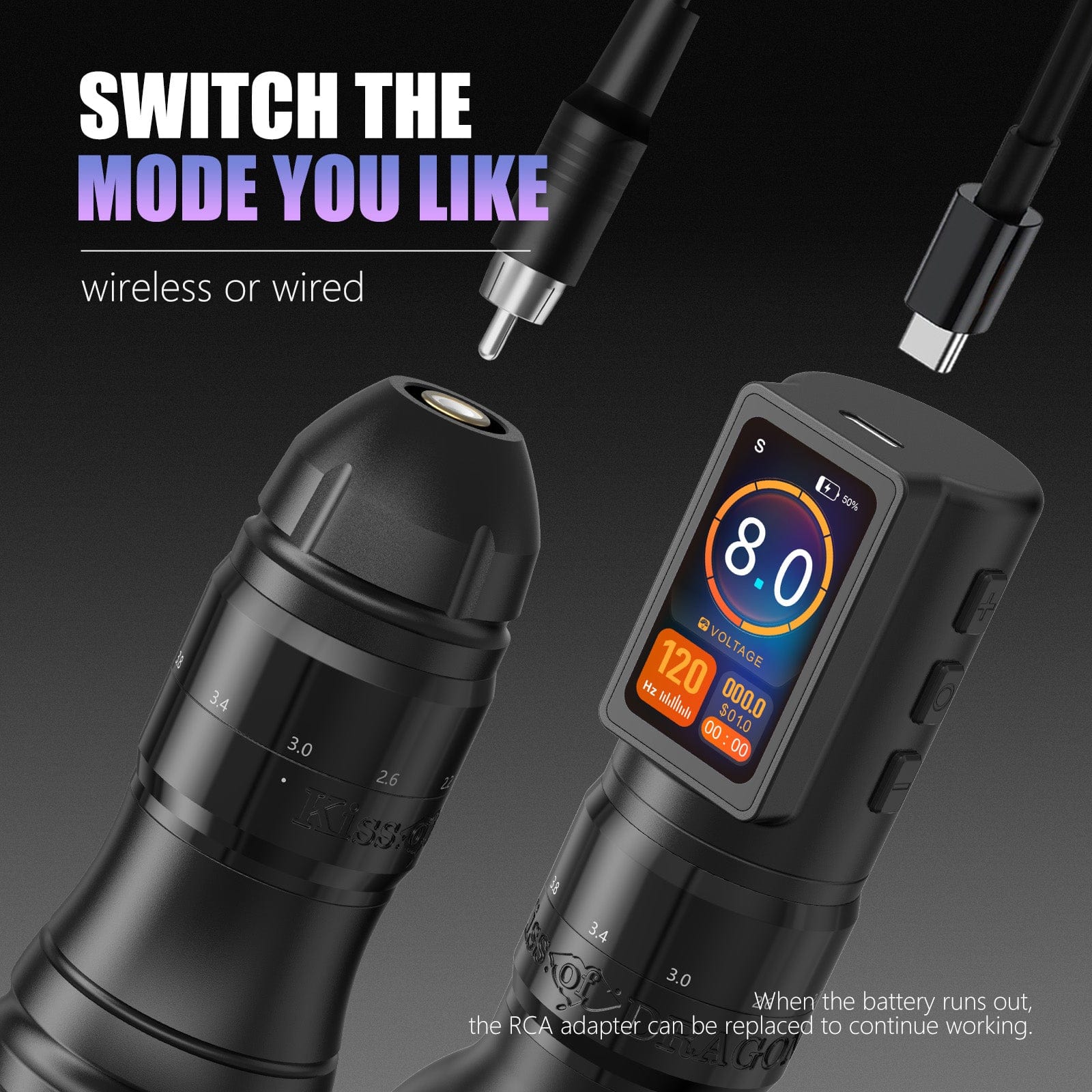 Ambition Traveler-T2 Adjustable Stroke Wireless Tattoo Pen Machine with 6 Strokes Length 2.2mm-4.2mm