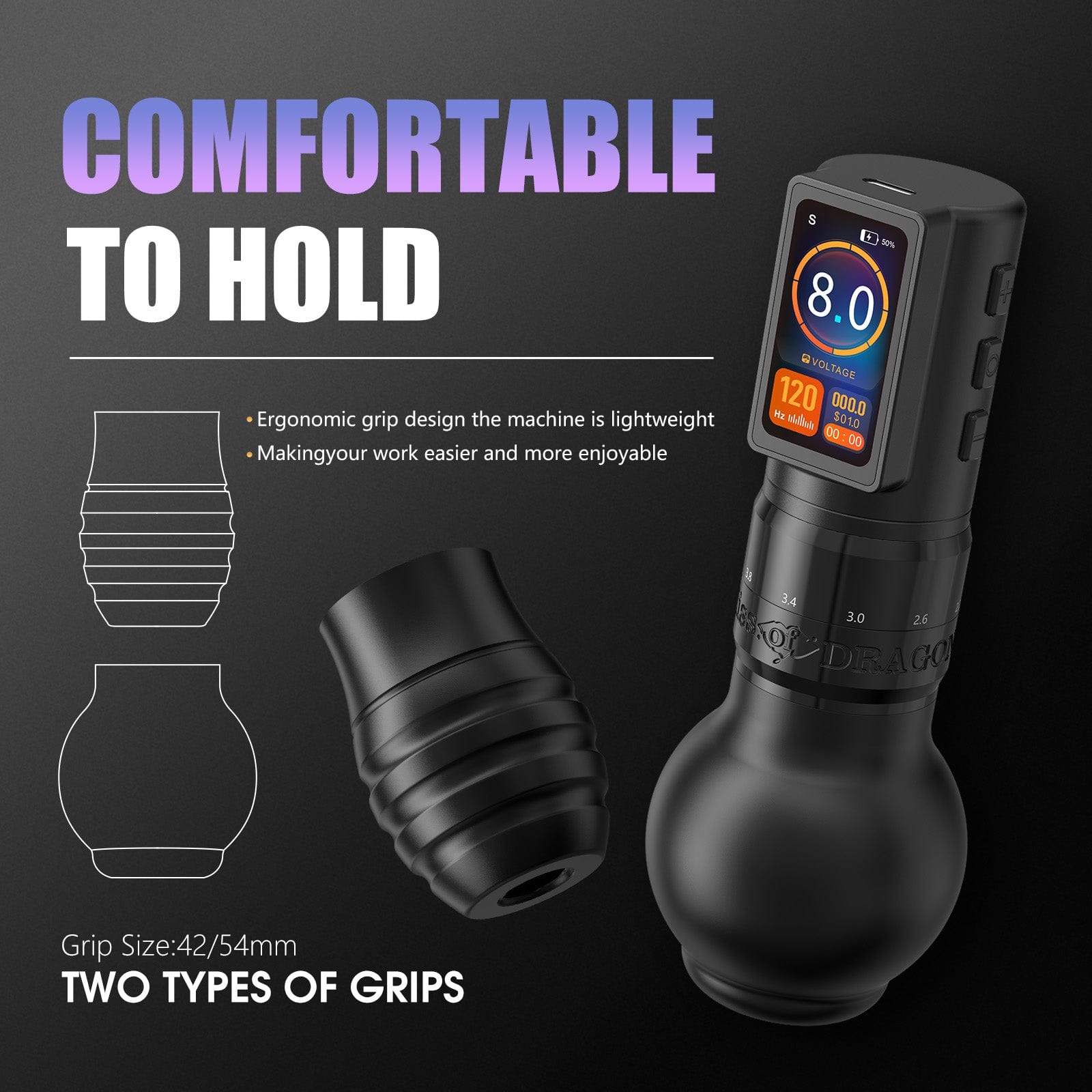 Ambition Traveler-T2 Adjustable Stroke Wireless Tattoo Pen Machine with 6 Strokes Length 2.2mm-4.2mm