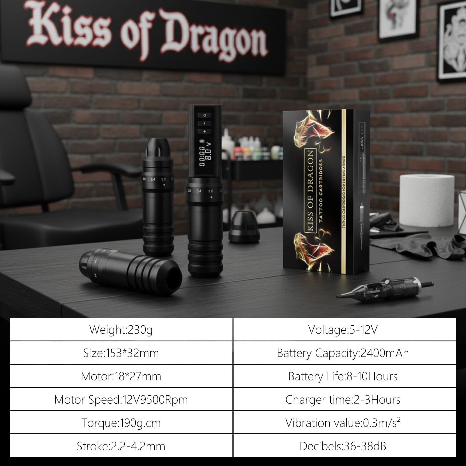 Kiss of Dragon Hunter Max Wireless Tattoo Pen Machine with 6 Stroke Length 2.2mm-4.2mm
