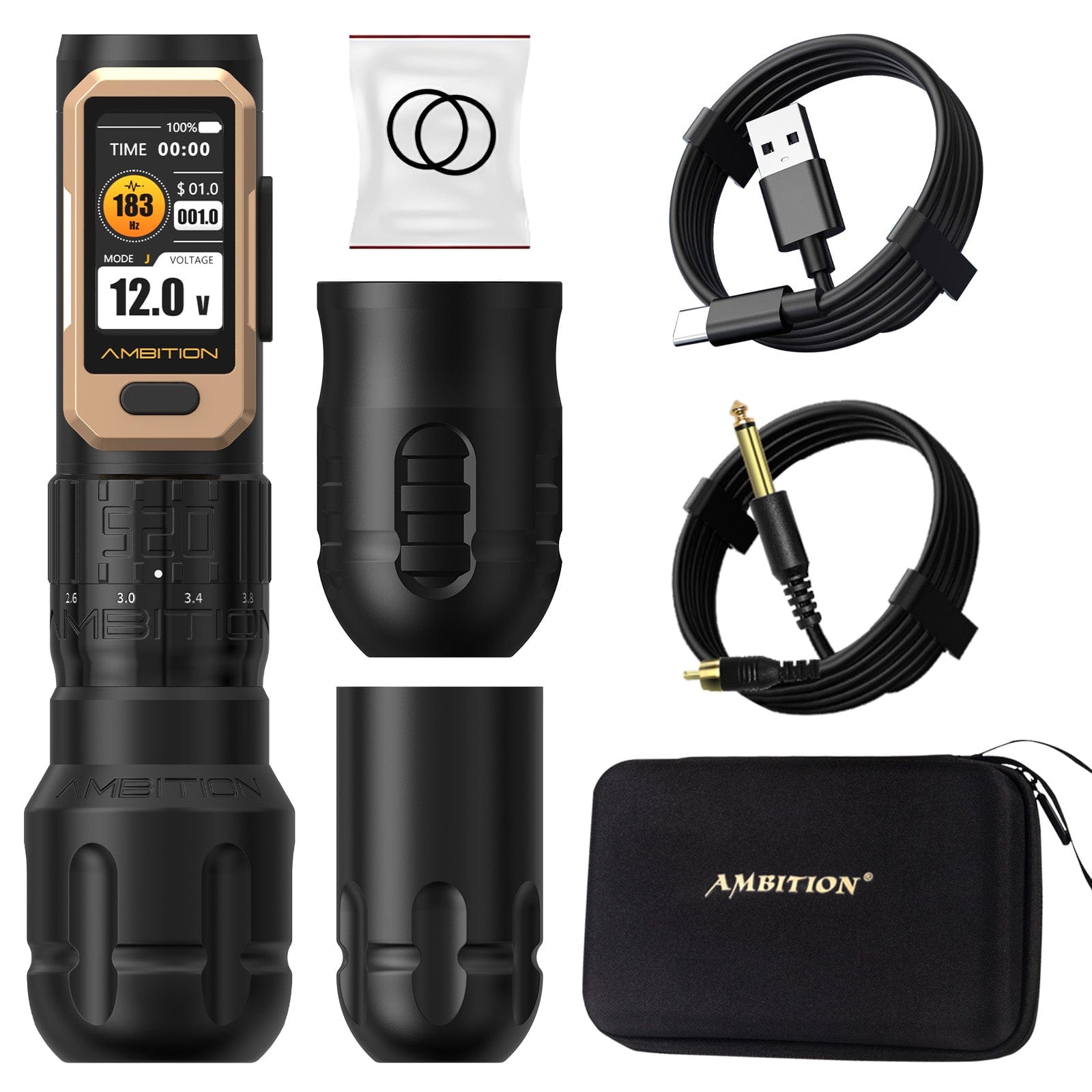 Machine à tatouer sans fil Ambition Soldier Pro 520 avec 6 longueurs de traits de 2,2 mm à 4,2 mm