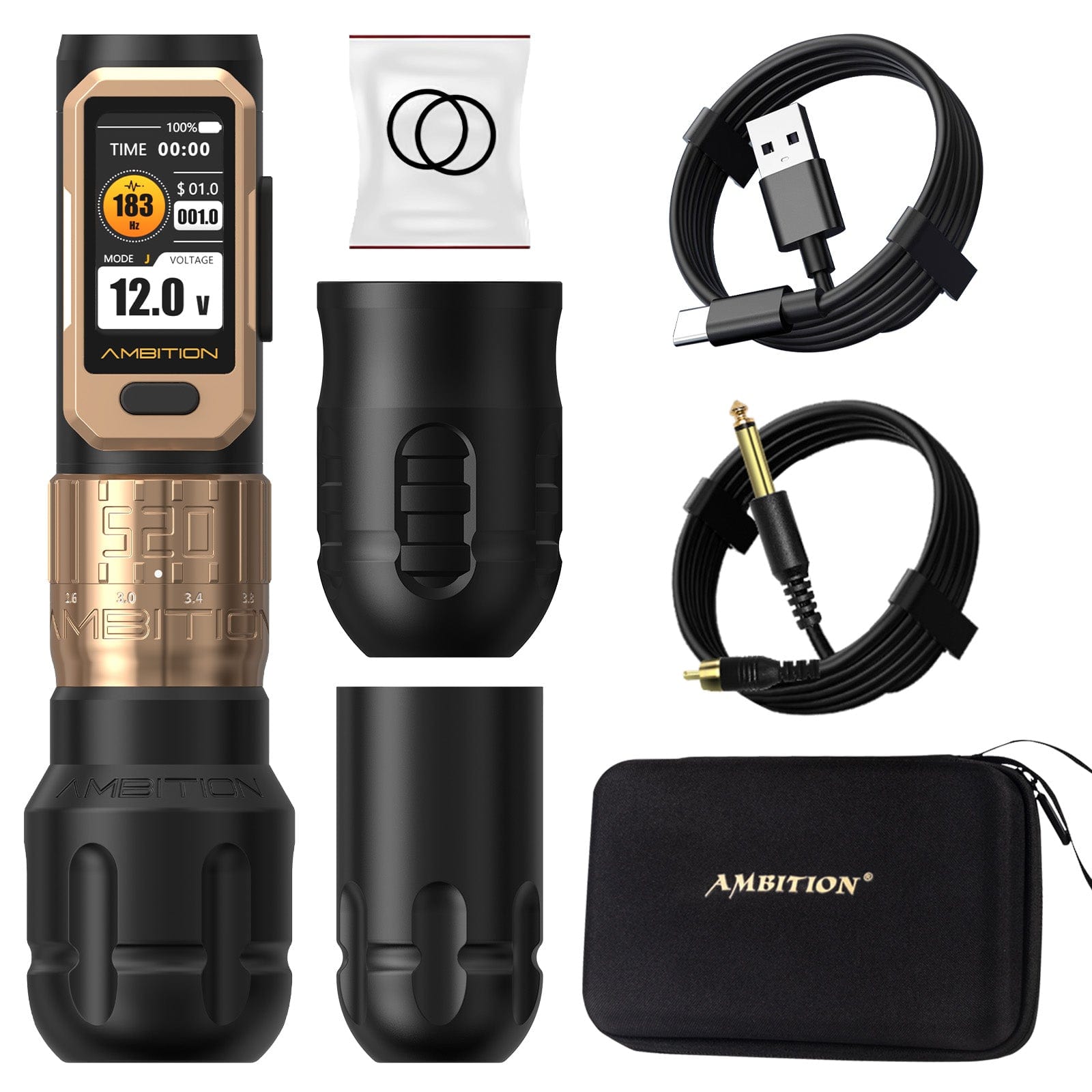 Machine à tatouer sans fil Ambition Soldier Pro 520 avec 6 longueurs de traits de 2,2 mm à 4,2 mm