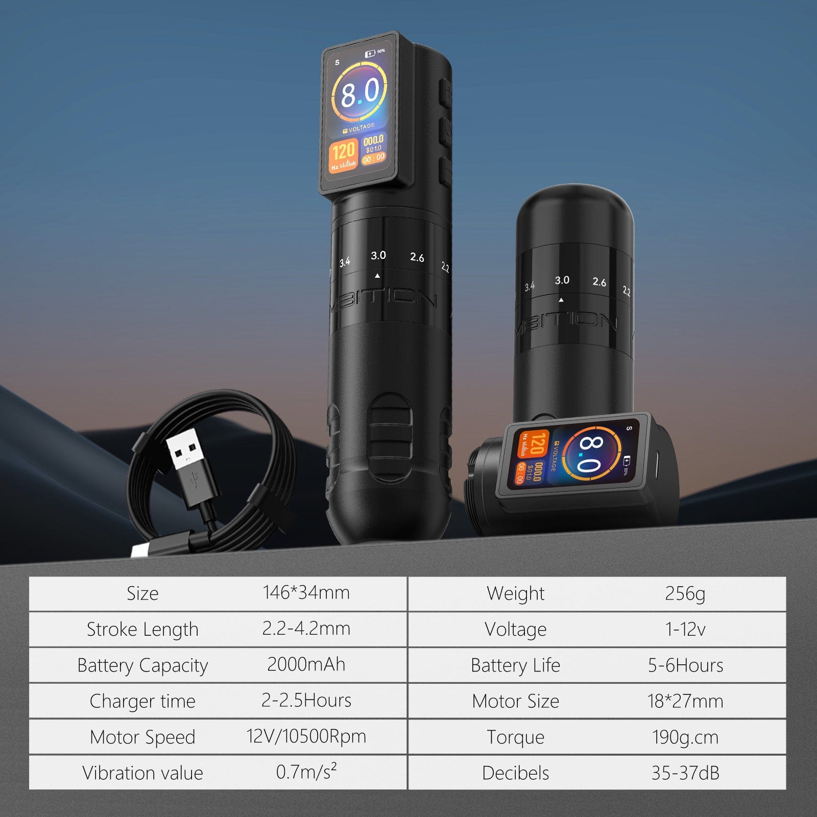 Ambition Paco Wireless Tattoo Pen Machine Adjustable Stroke 2.2-4.2mm
