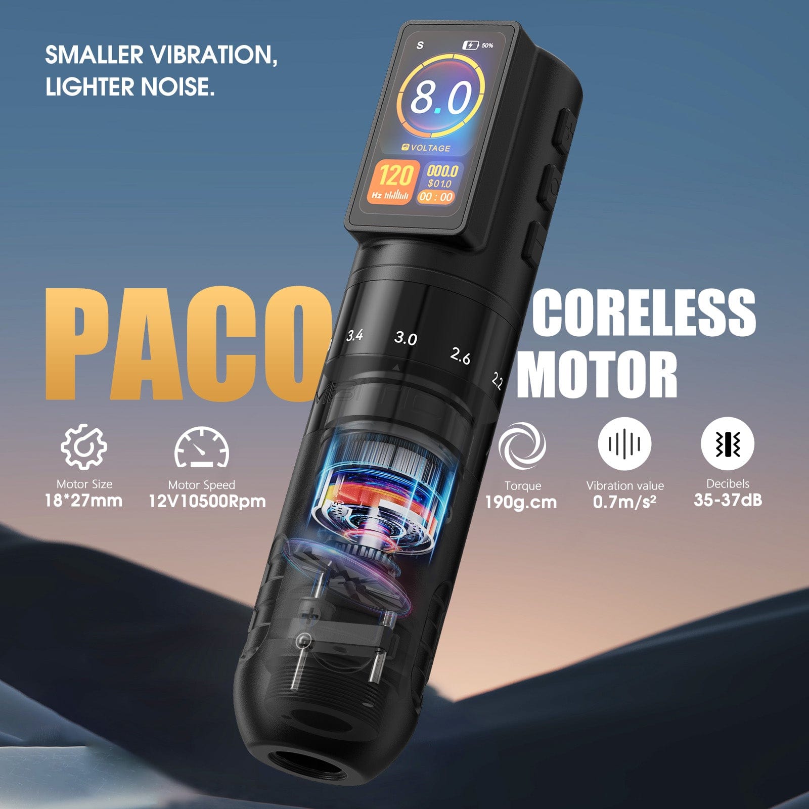 Ambition Paco Wireless Tattoo Pen Machine Adjustable Stroke 2.2-4.2mm