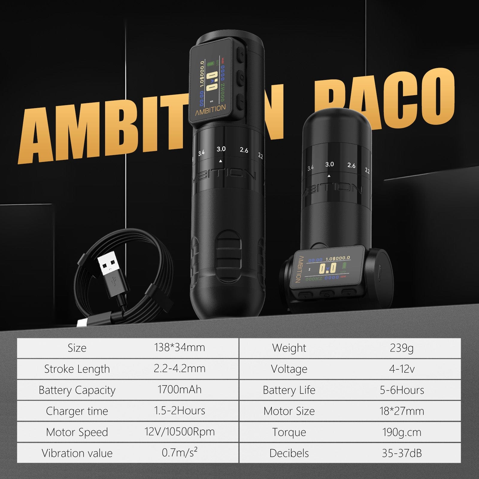 Máquina de tatuaje inalámbrica Ambition Paco
