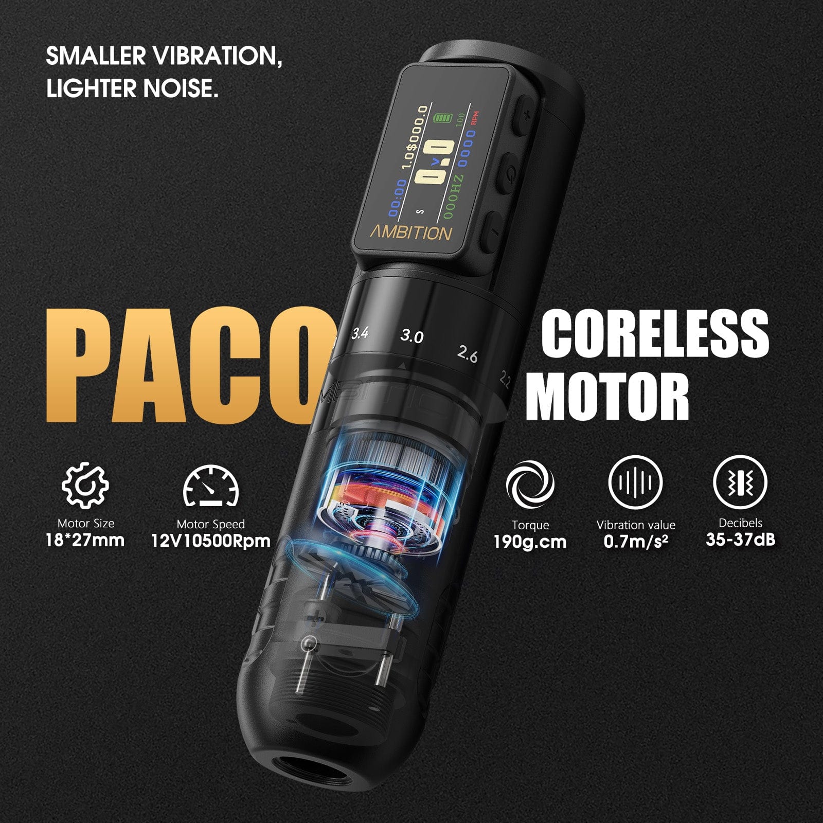Máquina de tatuaje inalámbrica Ambition Paco