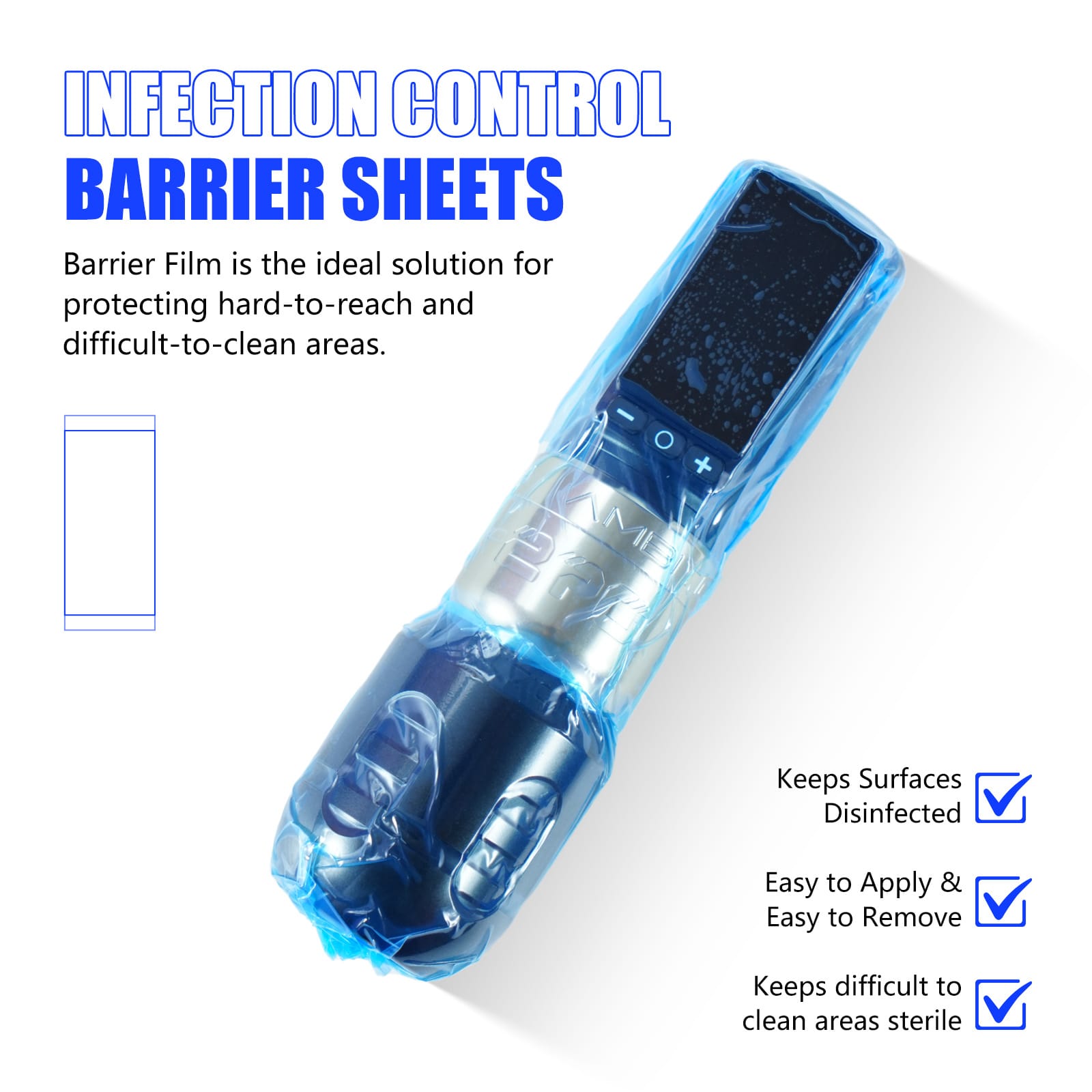 Ambition Barrier Film Roll Tape Blue 4" x 6" 1080 Sheets for Tattoo and Makeup Microblading