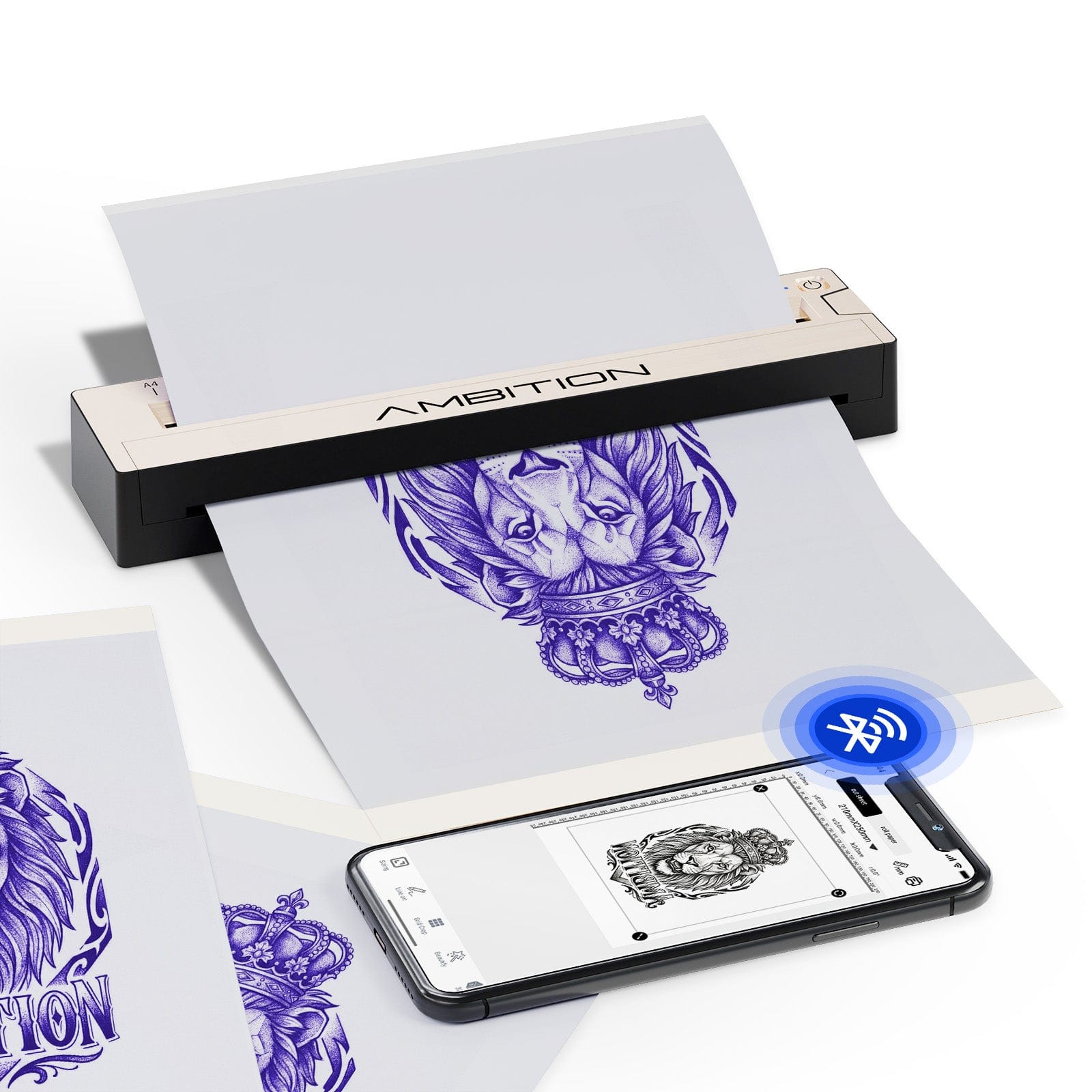 Ambition Wireless Tattoo Stencil Printer with 10Pcs Transfer Paper
