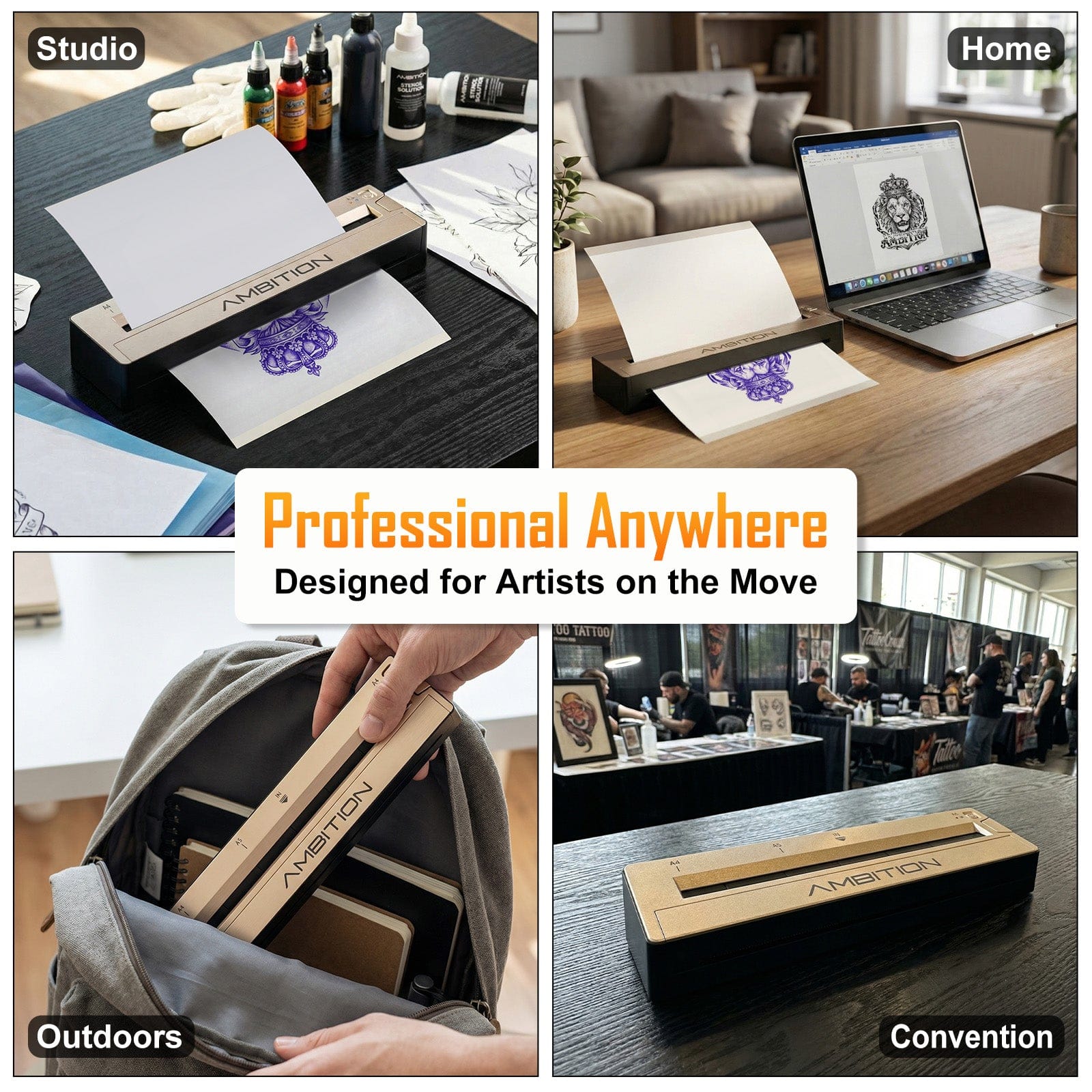 Ambition Wireless Tattoo Stencil Printer with 10Pcs Transfer Paper