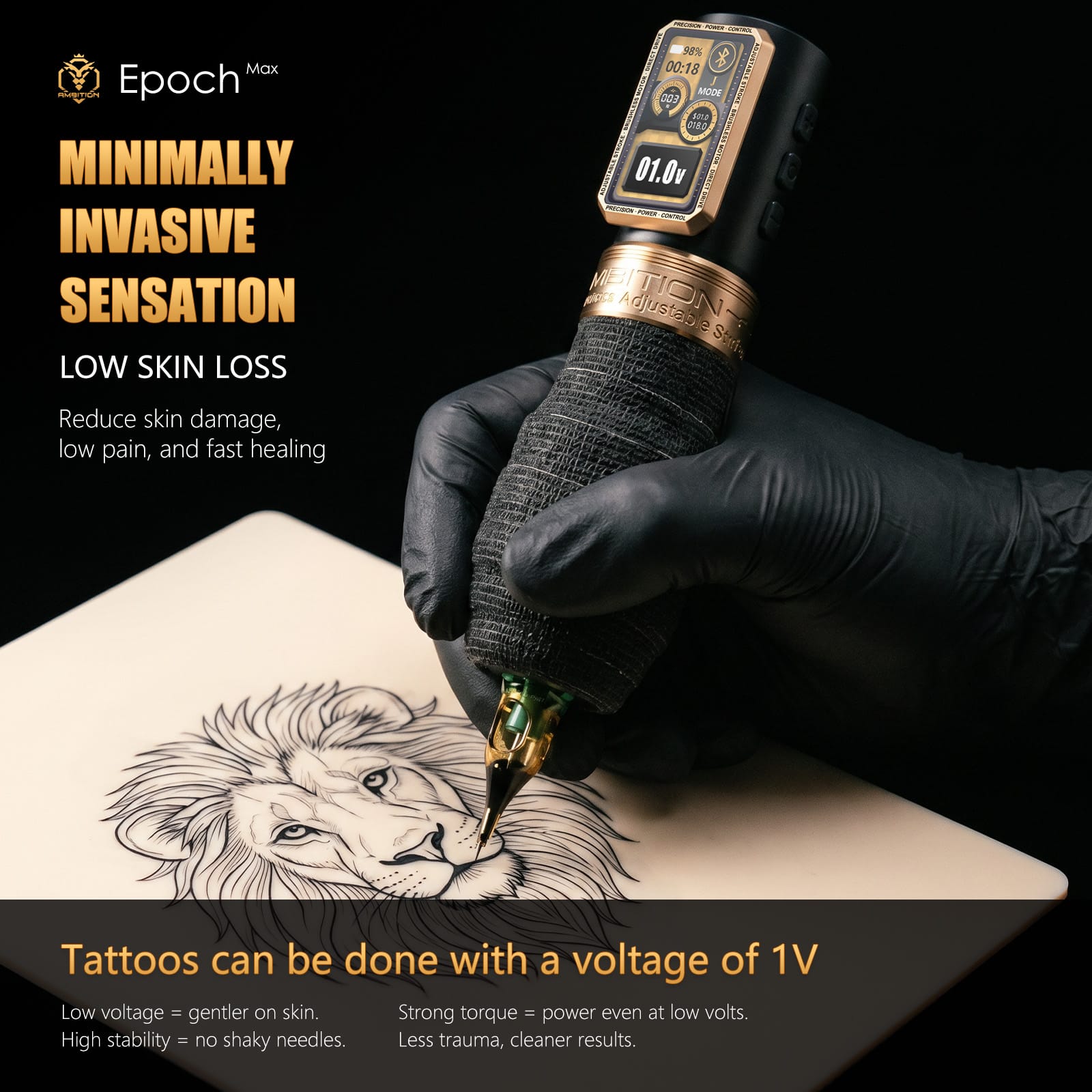 Ambition Epoch Max Wireless Tattoo Pen Machine with 9 Strokes Length 1.0mm-5.0mm