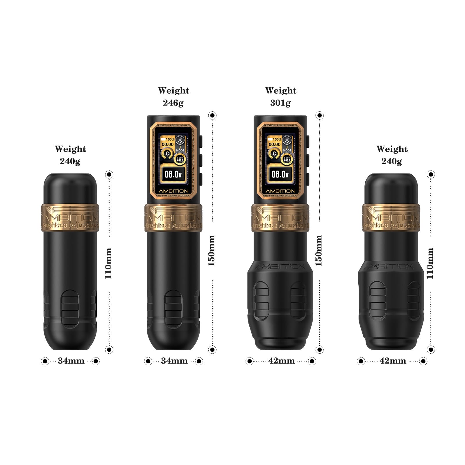 Ambition Epoch Max Wireless Tattoo Pen Machine with 9 Strokes Length 1.0mm-5.0mm