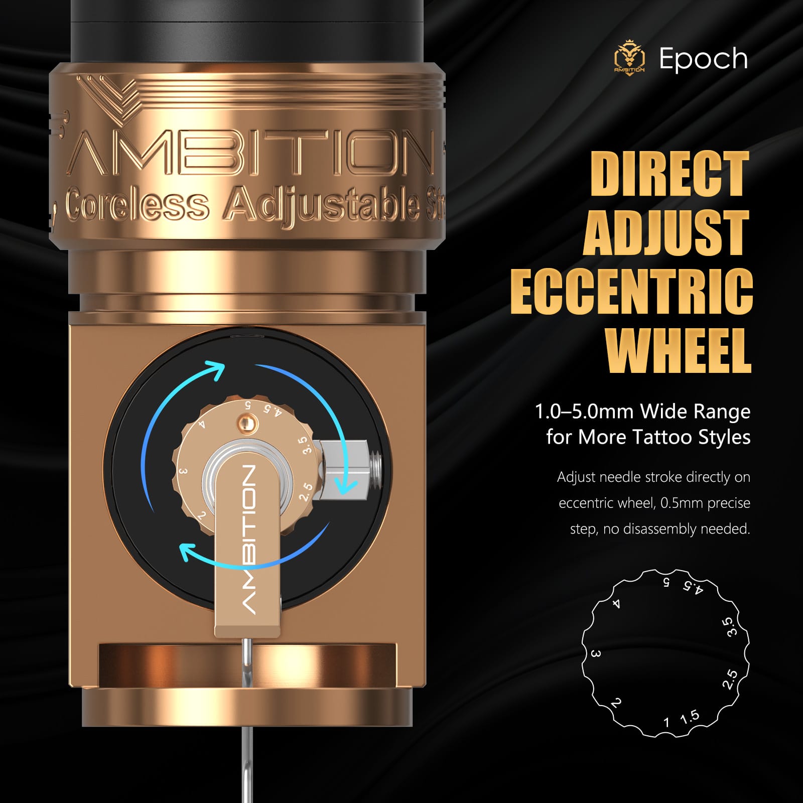 Ambition Epoch Wireless Tattoo Pen Machine with 9 Strokes Length 1.0mm-5.0mm
