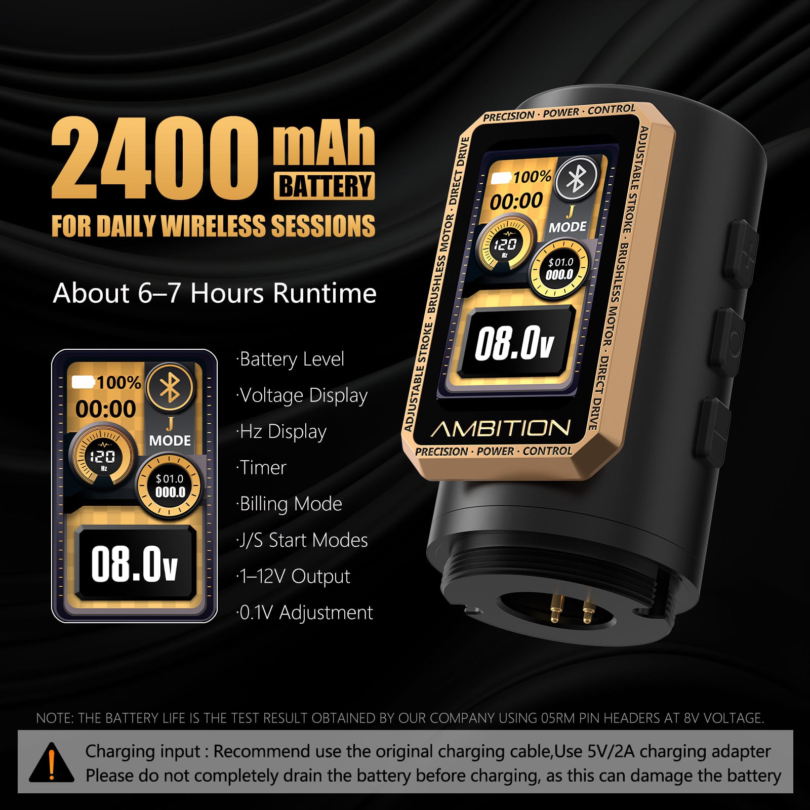 Ambition Epoch Max Wireless Tattoo Pen Machine with 9 Strokes Length 1.0mm-5.0mm