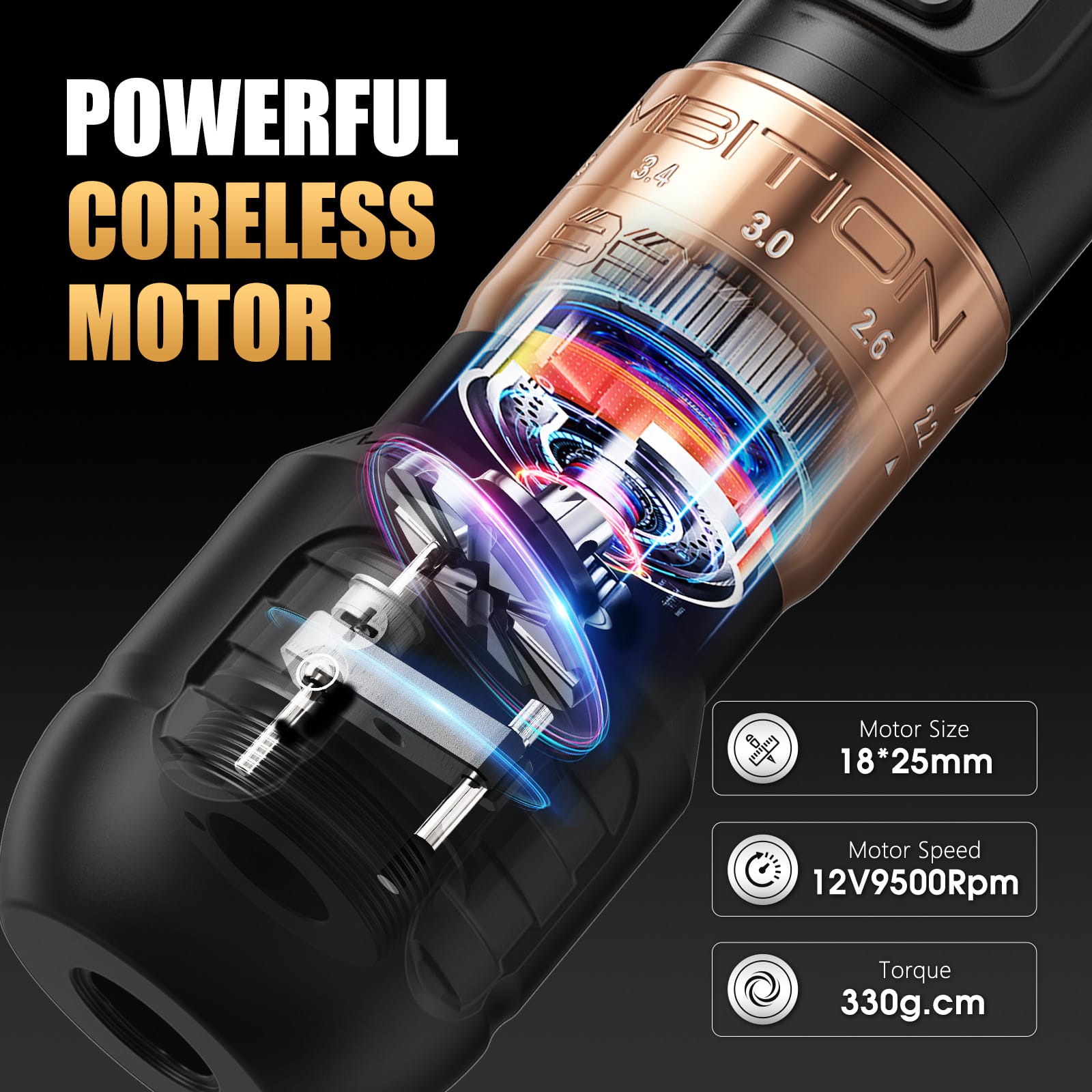 Ambition Seher Plus Wireless Tattoo Pen Machine with 6 Strokes Length 2.2mm-4.2mm