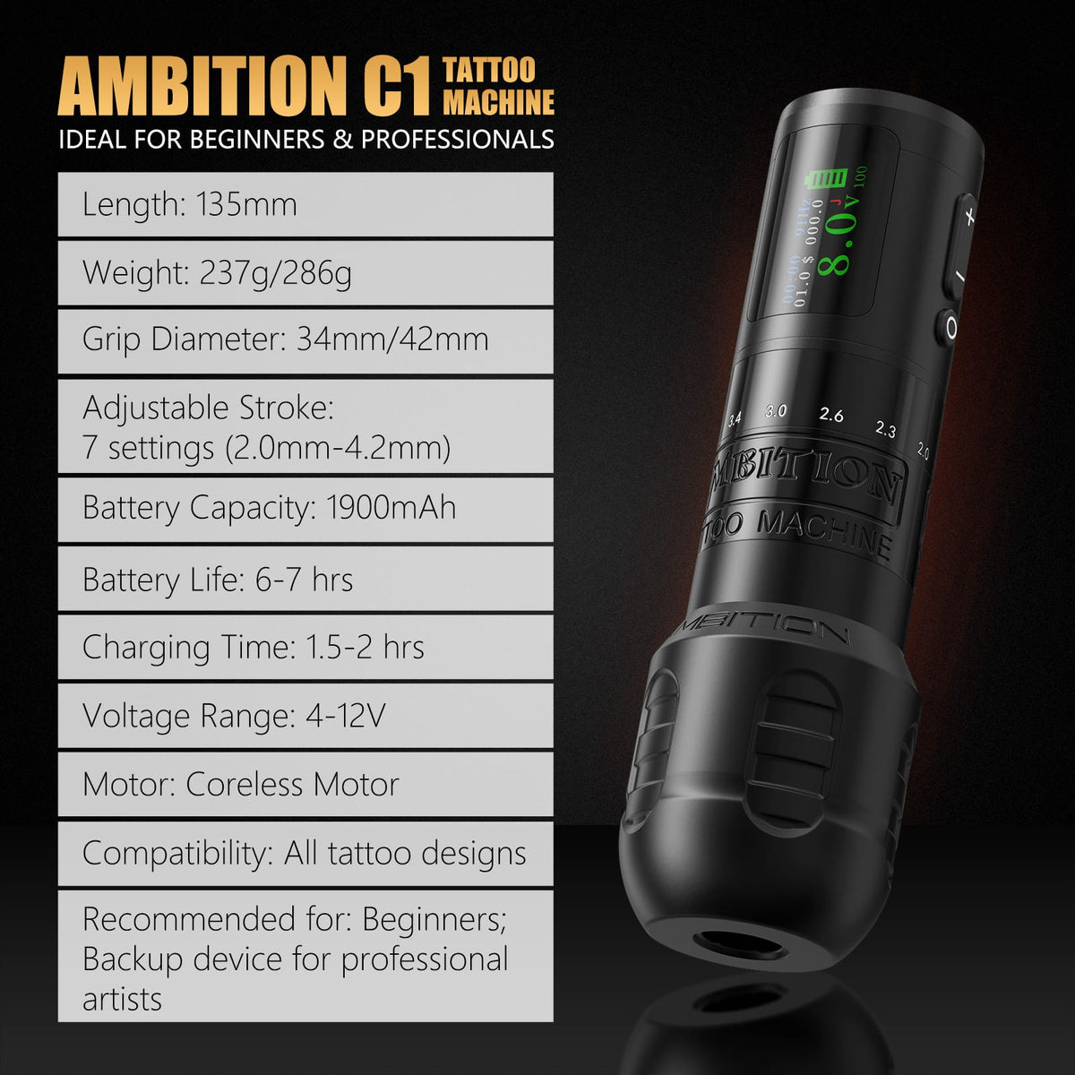 Máquina de tatuar inalámbrica Ambition C1